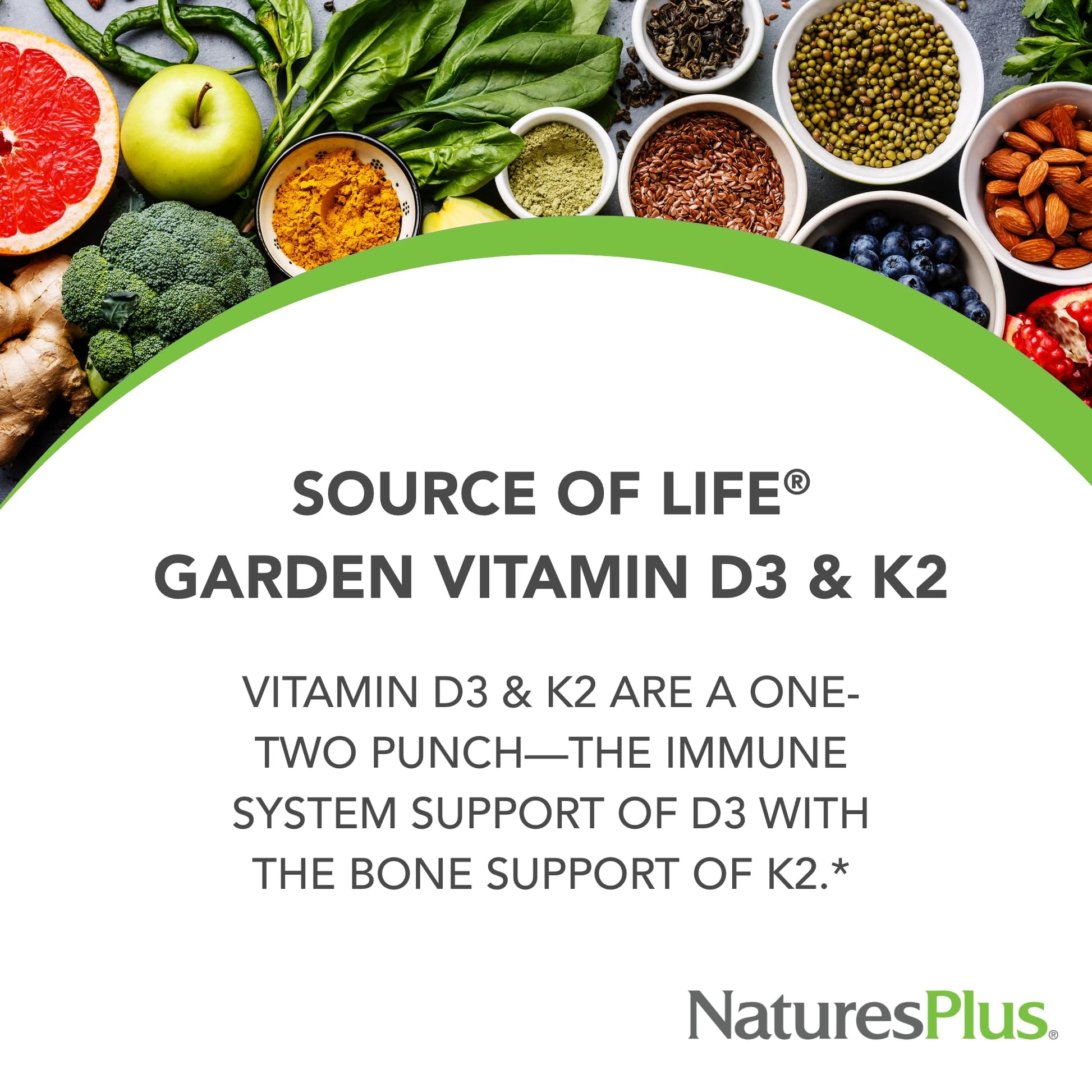 Natures Plus Source of Life Garden Vitamin D3 & K2-60 Vegan Capsules - Promotes Bone Support, Immune Function, Cardiovascular Health & Mood Balance - Vegan, Gluten Free - 60 Servings - Medaid International