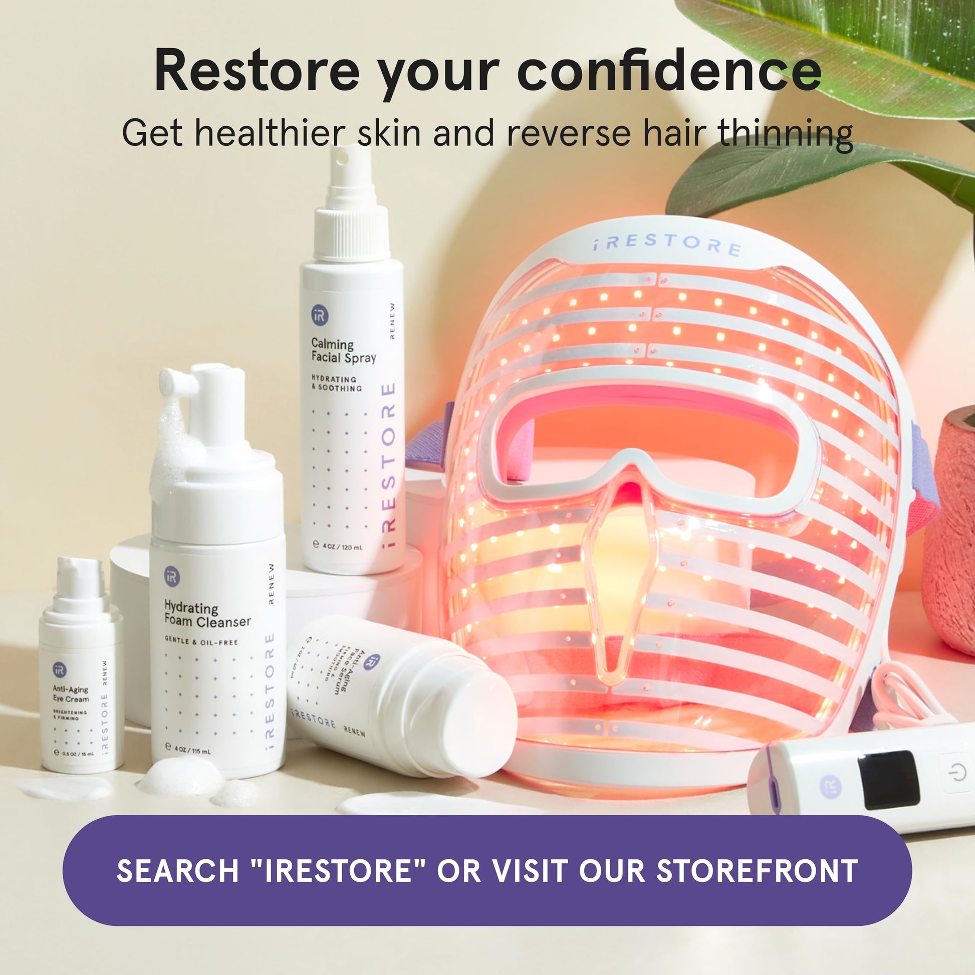 iRestore Red Light Therapy for Face - Anti Aging LED Face Mask for Youthful Radiant Skin with Reduced Wrinkles, Fine Lines - Red, Blue & Infrared Therapy Mask - Facial Skincare Device with 360 LEDs - Medaid International