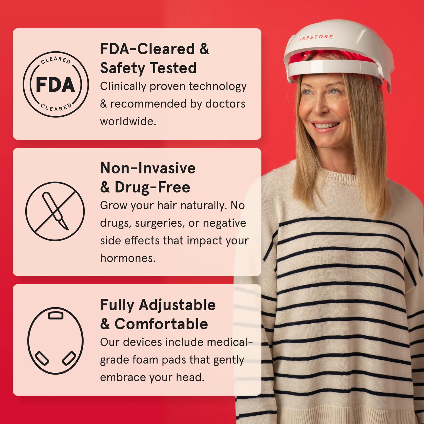 iRestore Essential Laser Hair Growth System + Rechargeable Battery Pack - FDA Cleared Hair Regrowth for Men & Women with Thinning Hair - Medaid International