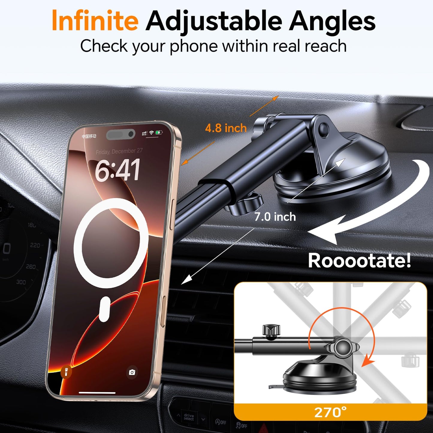 Coolpow for MagSafe Car Mount【Windshield+Vent+Dash】Magnetic Phone Holder for Car Phone Holder Mount Cell Phone Holders for Your Car Accessories Suction Cup Stand for Garmin GPS for iPhone 17 16 15 14 - Medaid International