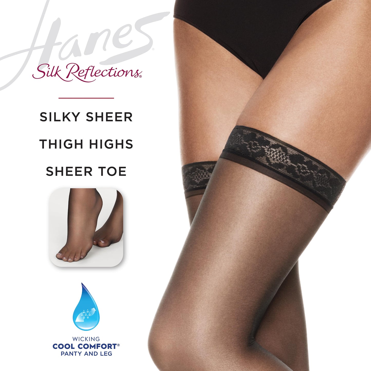 Hanes Silk Reflections Sheer Toe, Silky Sheer Finish Thigh Highs, Barely There, Size CD (Pack of 1) - Medaid International