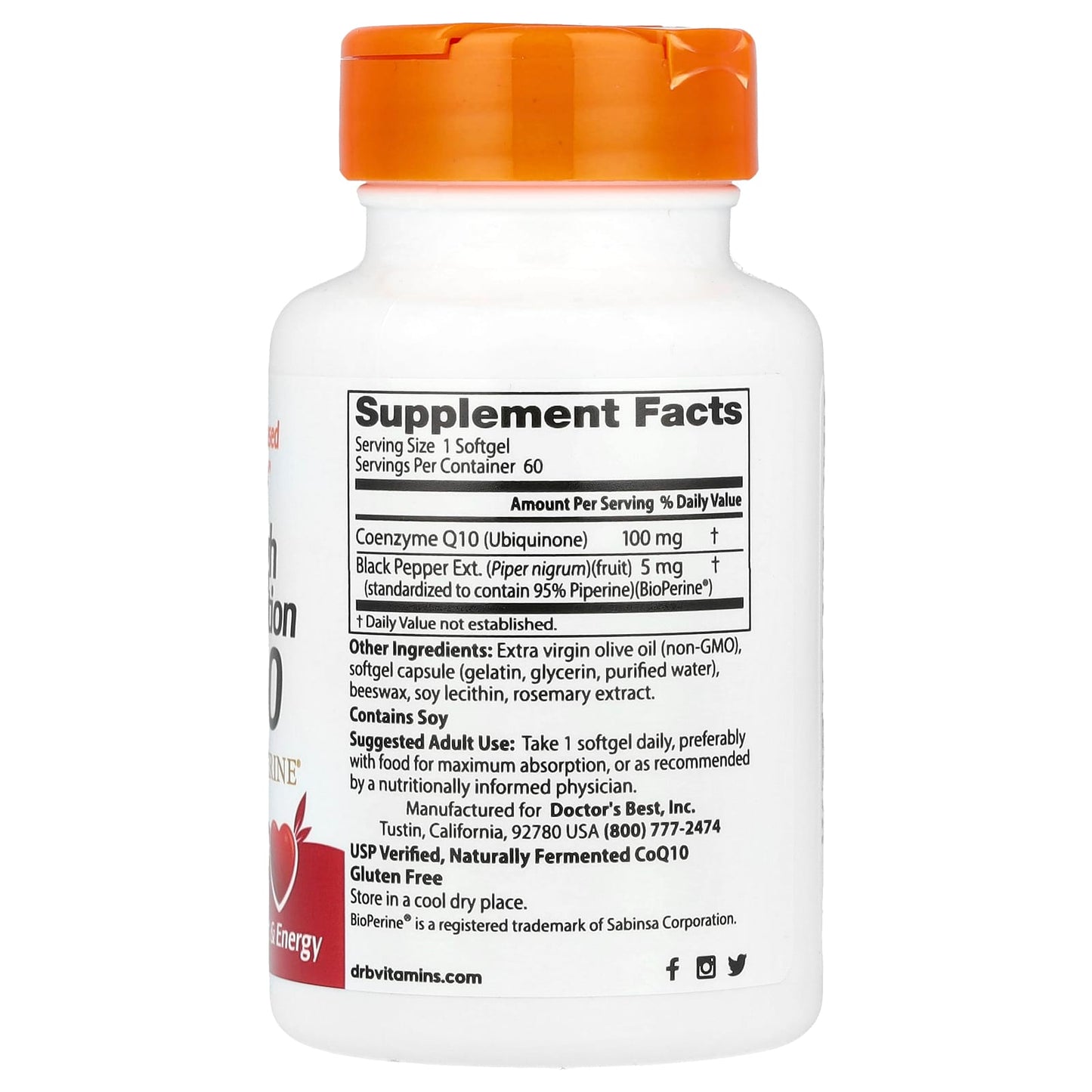 Doctor's Best, High Absorption CoQ10 with BioPerine, 100 mg, 60 Softgels - Medaid International