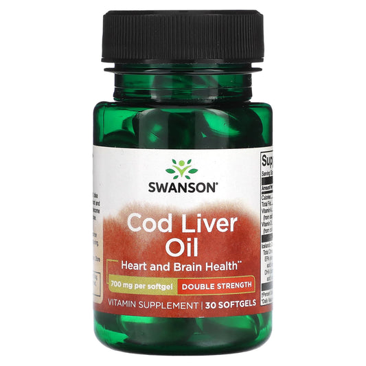 Swanson, Cod Liver Oil, Double Strength, 700 mg, 30 Softgels - Medaid International