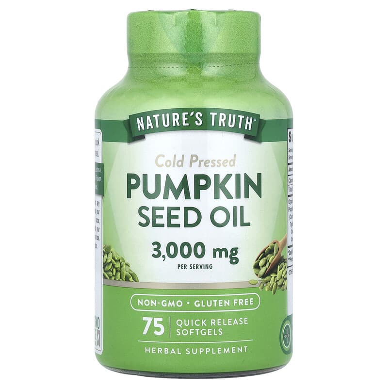 Nature's Truth, Pumpkin Seed Oil, Cold Pressed, 3,000 mg, 75 Quick Release Softgels, (1,000 mg per Softgel) - Medaid International