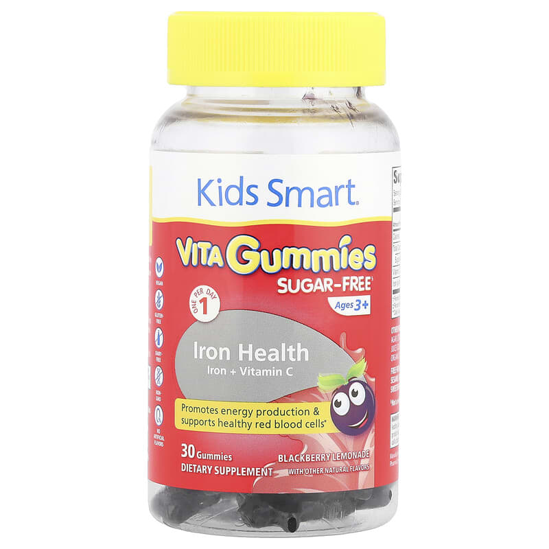 Kids Smart, Kids Smart VITA Gummies, Iron + Vitamin C, Ages 3+, Blackberry Lemonade, 30 Gummies - Medaid International