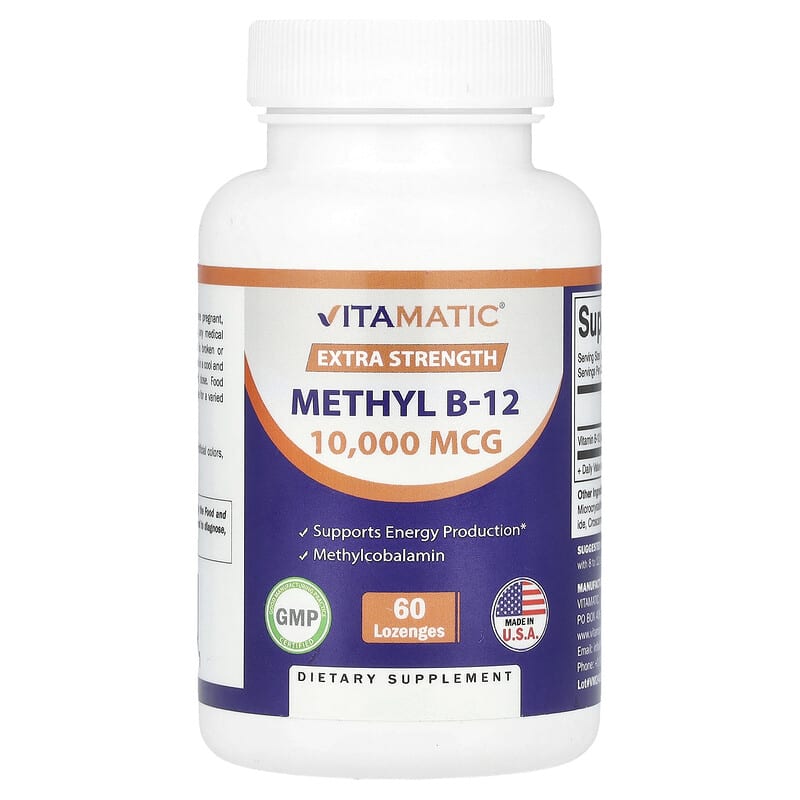 Vitamatic, Methyl B-12, Extra Strength, 10,000 MCG, 60 Lozenges - Medaid International
