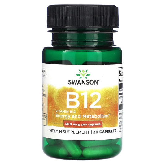Swanson, Vitamin B12, 500 mcg, 30 Capsules - Medaid International