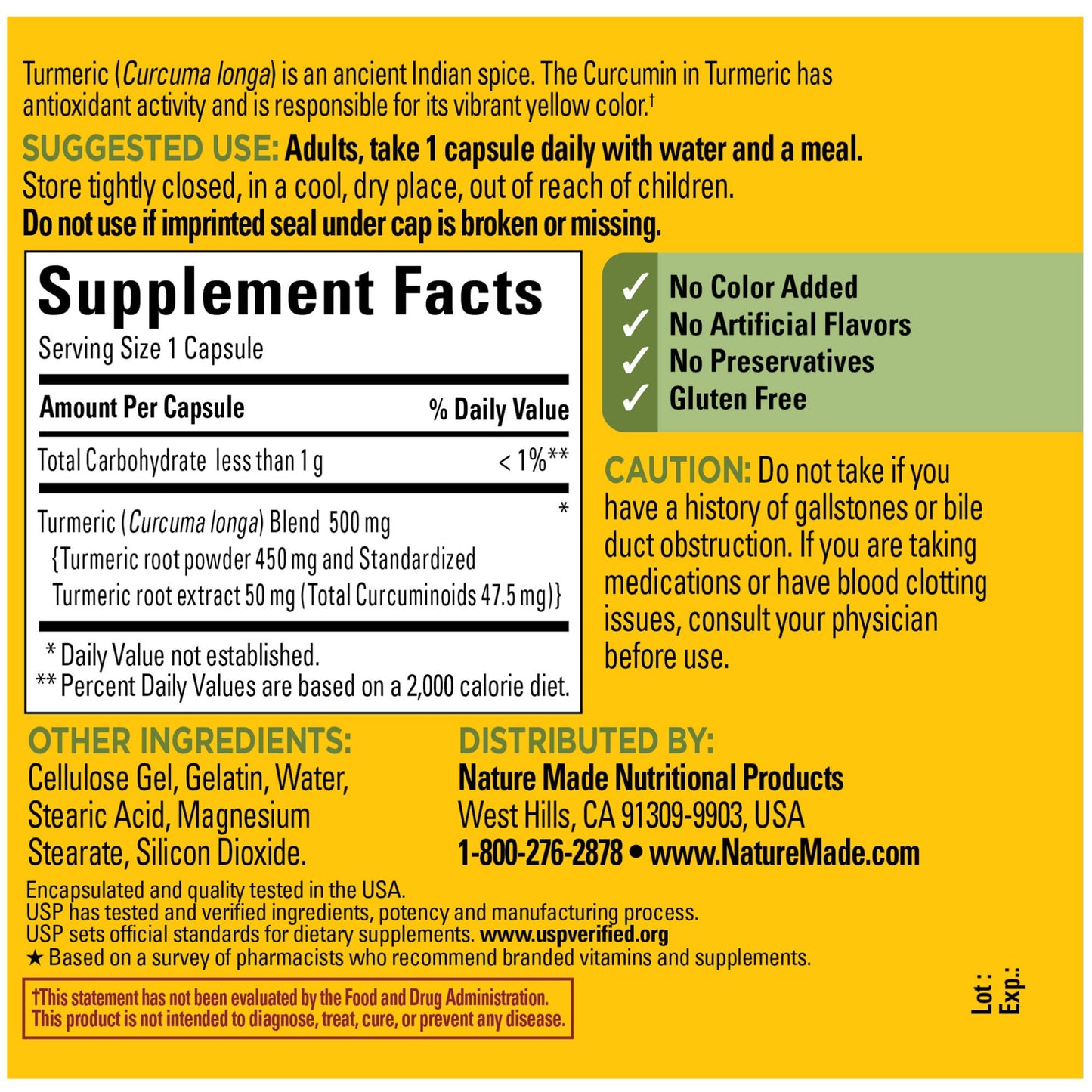 Nature Made Turmeric Curcumin 500 mg, Herbal Supplement for Antioxidant Support, 120 Capsules, 120 Day Supply - Medaid International