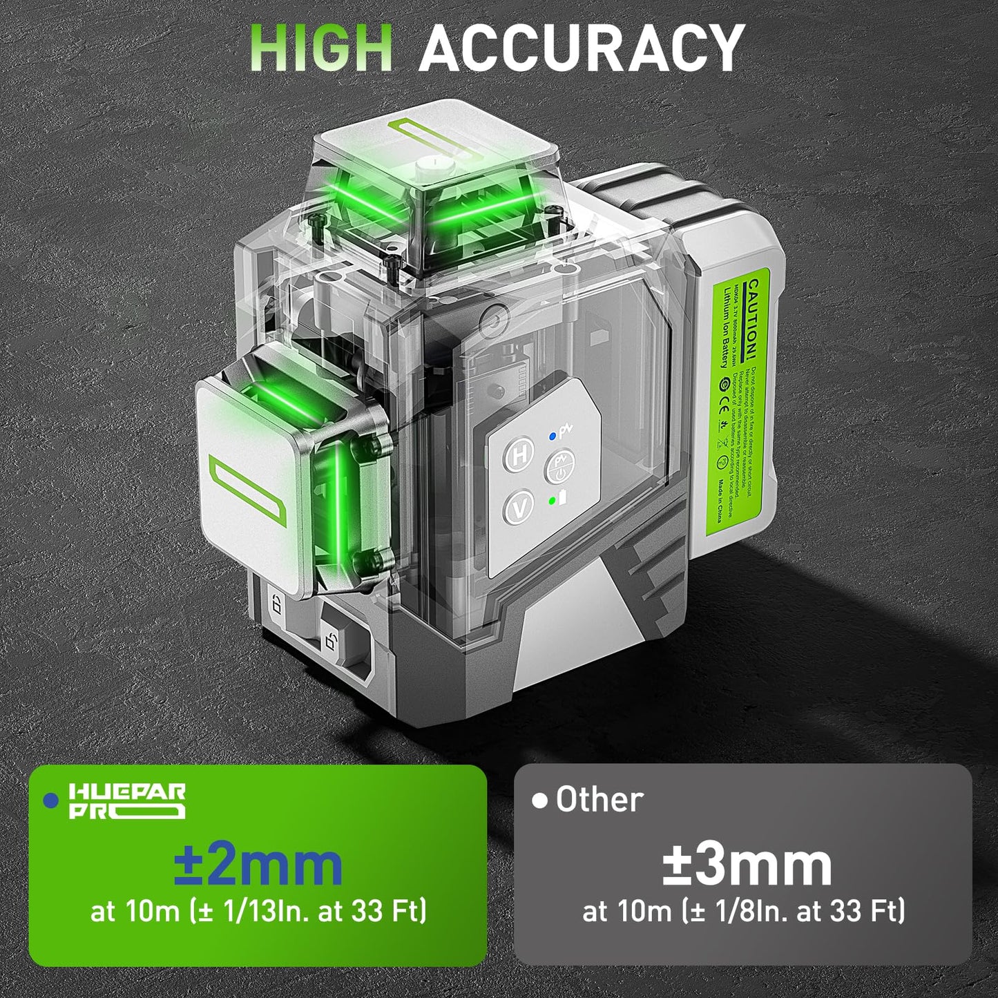 HueparPro Laser Level 3 x 360 Self Leveling Green Beam Laser Tool, High Accuracy Professional 3D Cross Line Laser with 8000mAh Rechargeable Li-ion Battery, Magnetic Bracket & Hard Carry Case ZK03CG - Medaid International