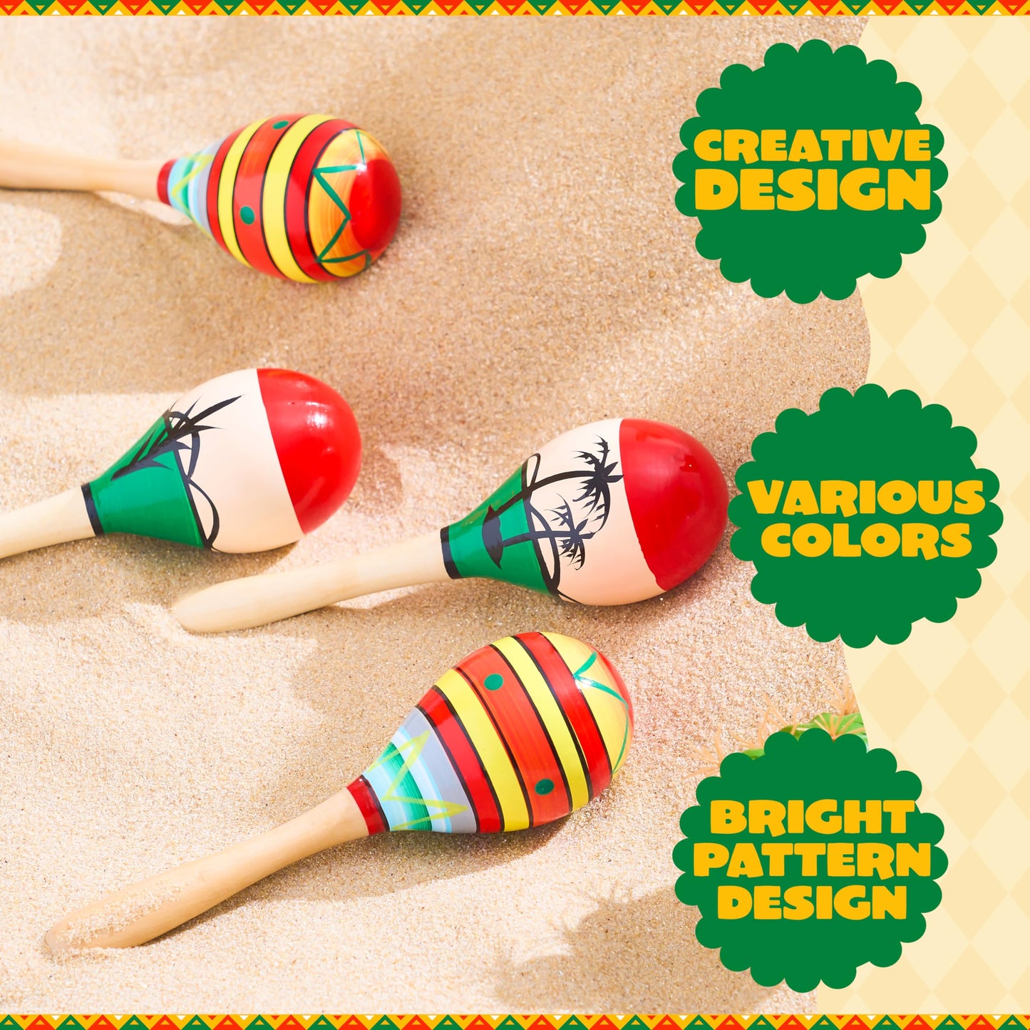 JOYIN 4 PCS Cinco De Mayo 7.6" Wooden Maracas for Kids, Maraca Magic, Wooden Rattle Noisemaker for Mexican Fiesta Party Favors, Musical Fun Parties, Luau Party, Carnivals, Taco Tuesday Event - Medaid International