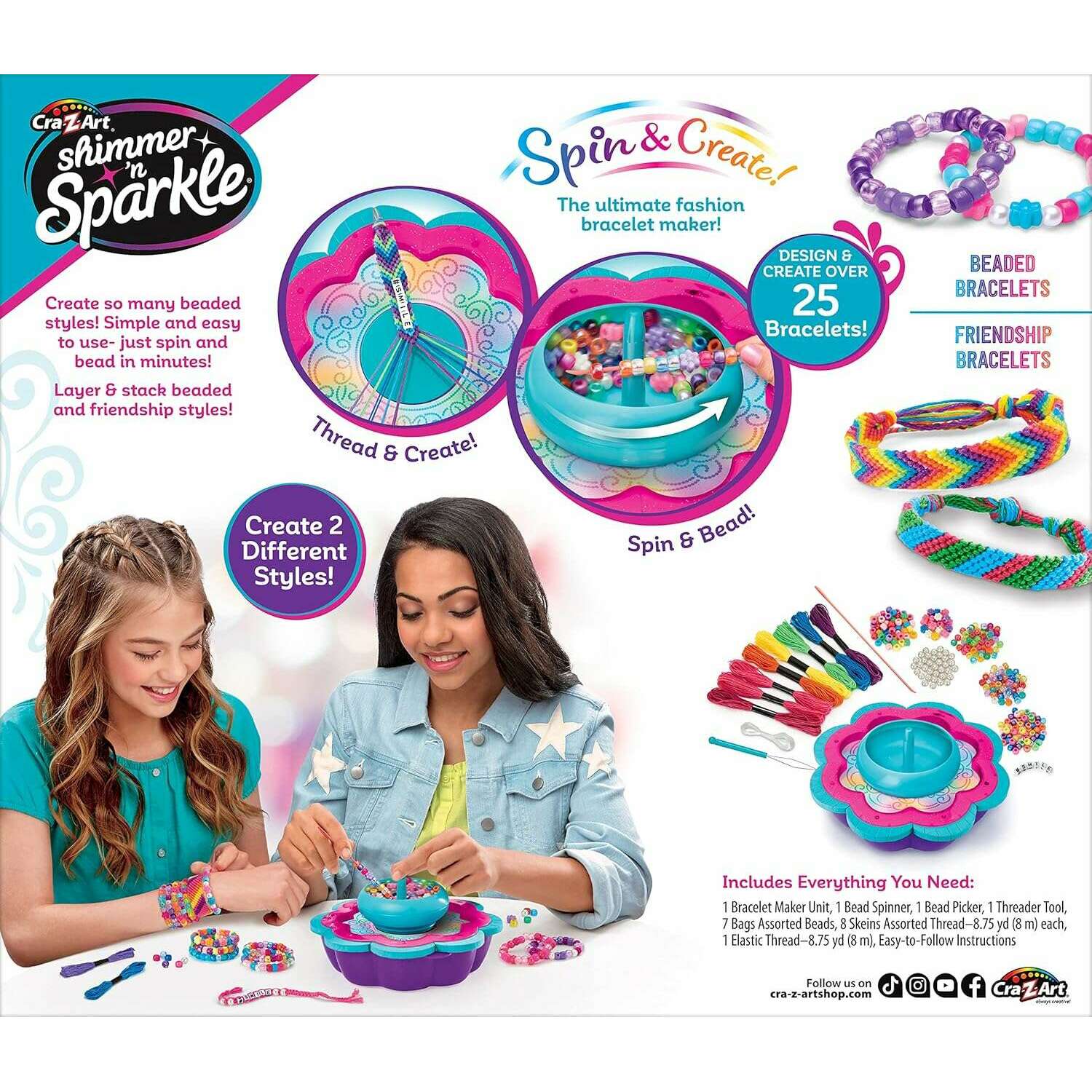 2-in-1 Spin & Bead Friendship Studio Bracelet Maker - Medaid International