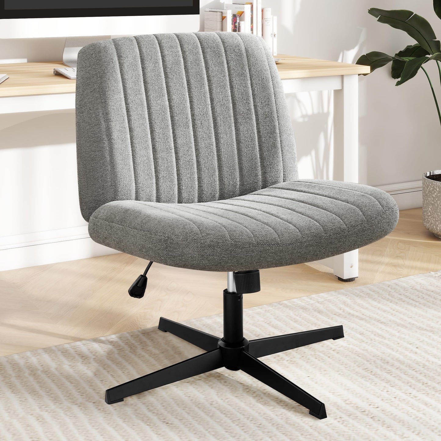 DUMOS Criss Cross Chair Legged Office Wide Comfy Desk Seat, No Wheels Armless Computer Task Seating, Swivel Vanity Home Height Adjustable - Medaid International