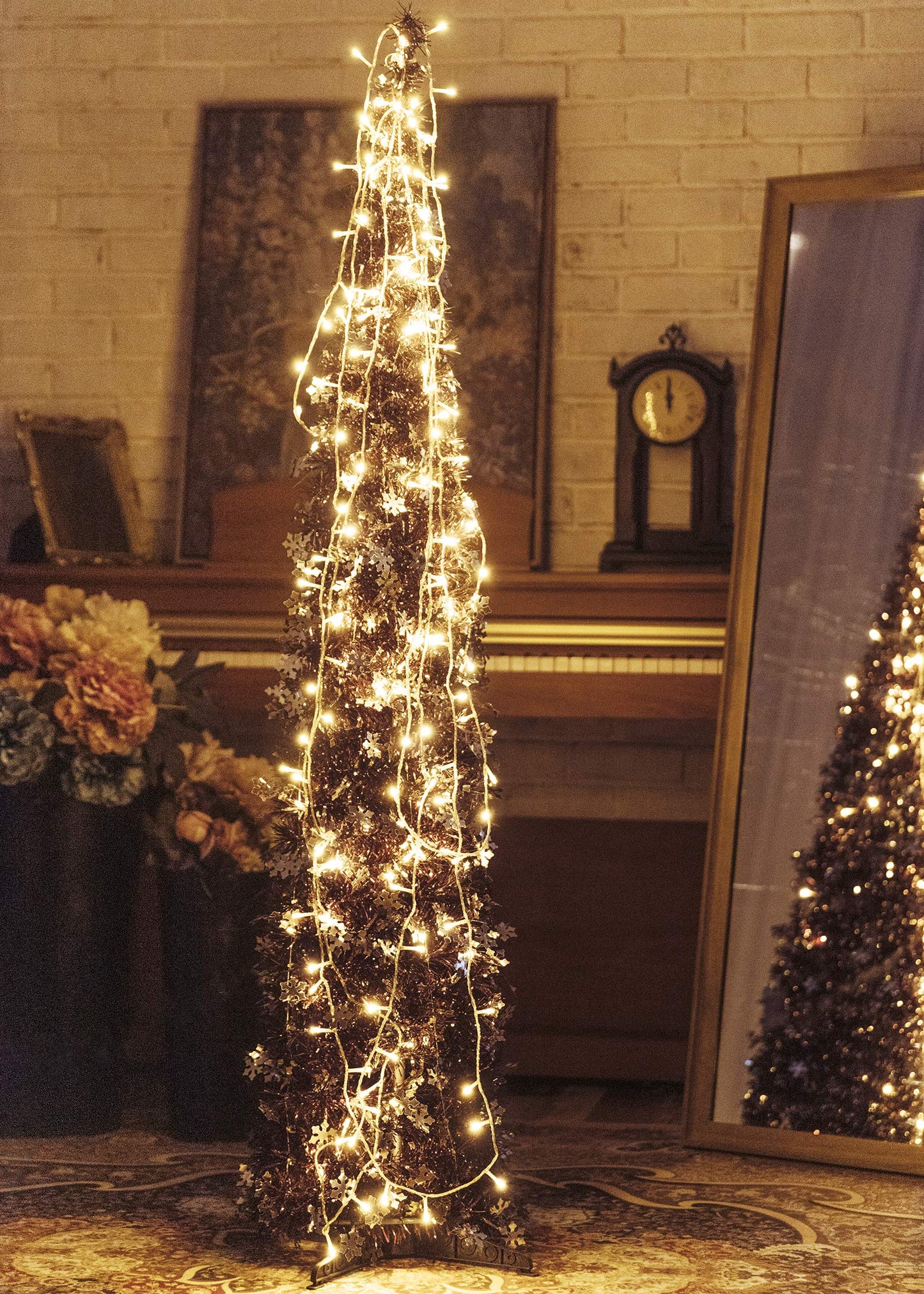 Pop-Up Artificial Christmas Tree with 100LED Lights,Collapsible Pencil Christmas Trees for Holiday Carnival Party Christmas Decorations (Red Wine) - Medaid International