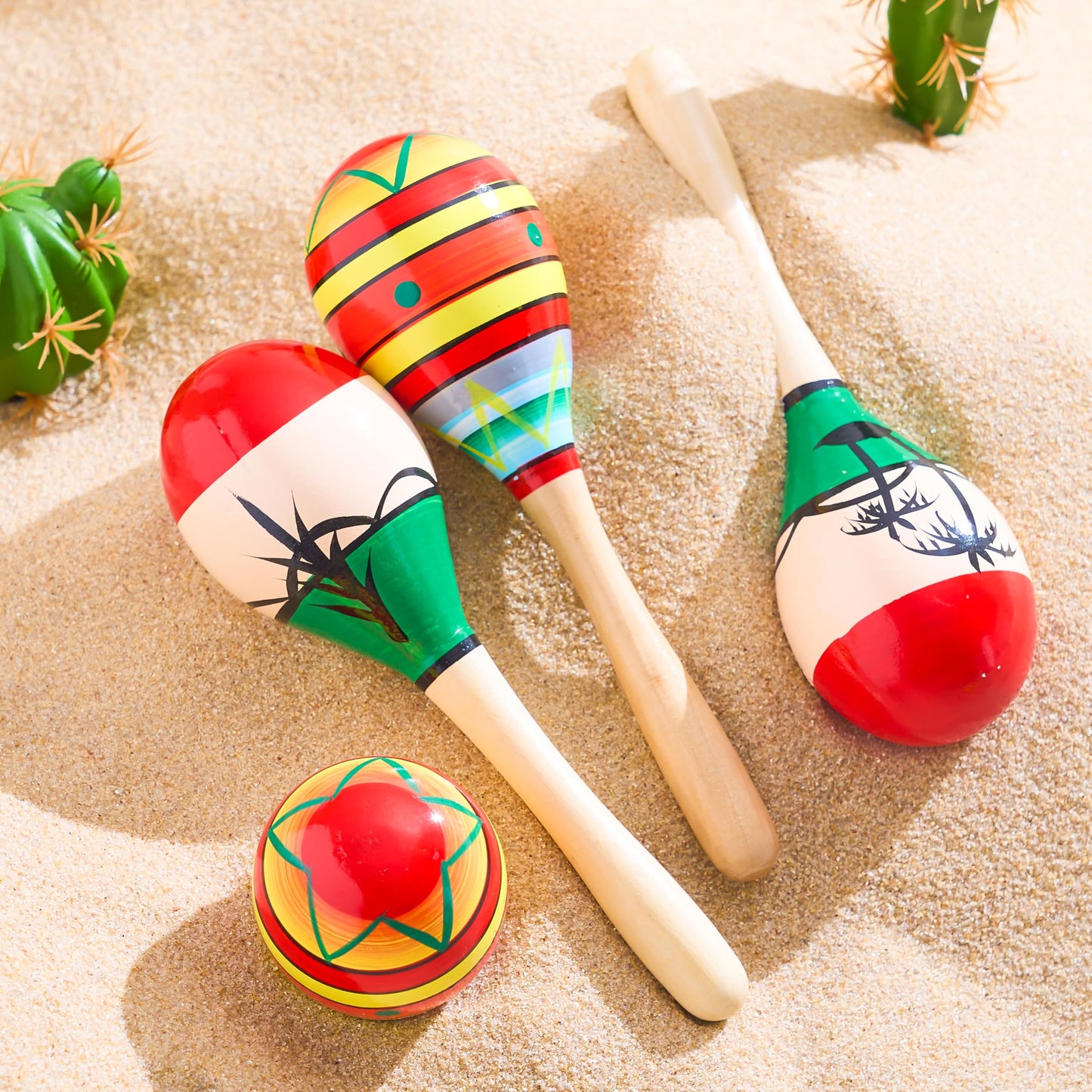 JOYIN 4 PCS Cinco De Mayo 7.6" Wooden Maracas for Kids, Maraca Magic, Wooden Rattle Noisemaker for Mexican Fiesta Party Favors, Musical Fun Parties, Luau Party, Carnivals, Taco Tuesday Event - Medaid International