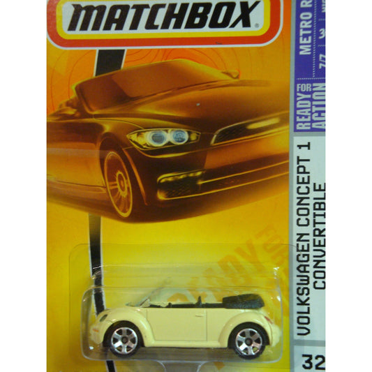 Matchbox Metro Rides Series #32 Vw Concept 1 Convertible Cream Color Detailed Diecast Scale 1/64 Collector - Medaid International