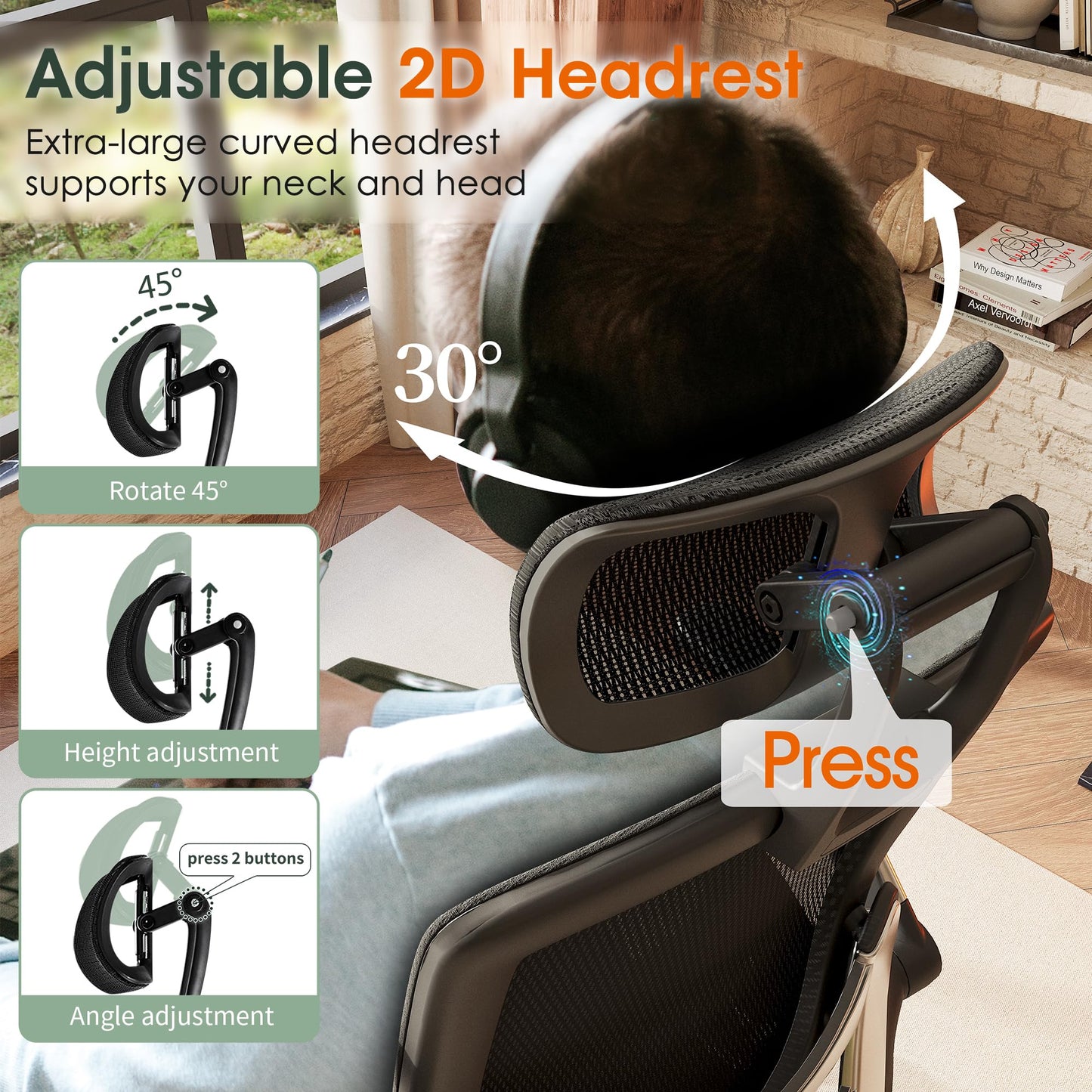 GABRYLLY Ergonomic Office Chair, High Back Home Desk Chair with Headrest, Flip-Up Arms, 90-120° Tilt Lock and Wide Cushion, Big and Tall Mesh Chairs for Man Woman, Black Task Chair - Medaid International