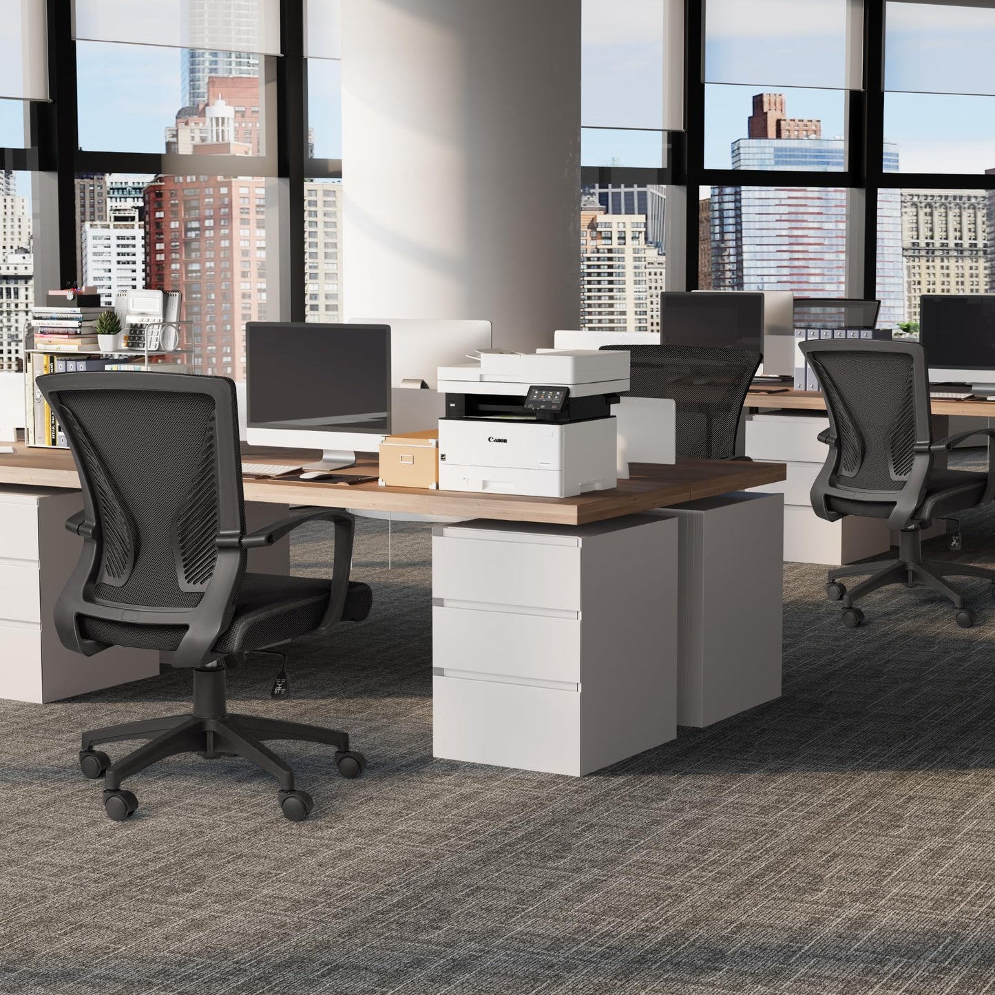 Furmax Office Chair Ergonomic Computer Desk Mesh Chair Mid Back Swivel Lumbar Support with Armrest (1, Black) - Medaid International