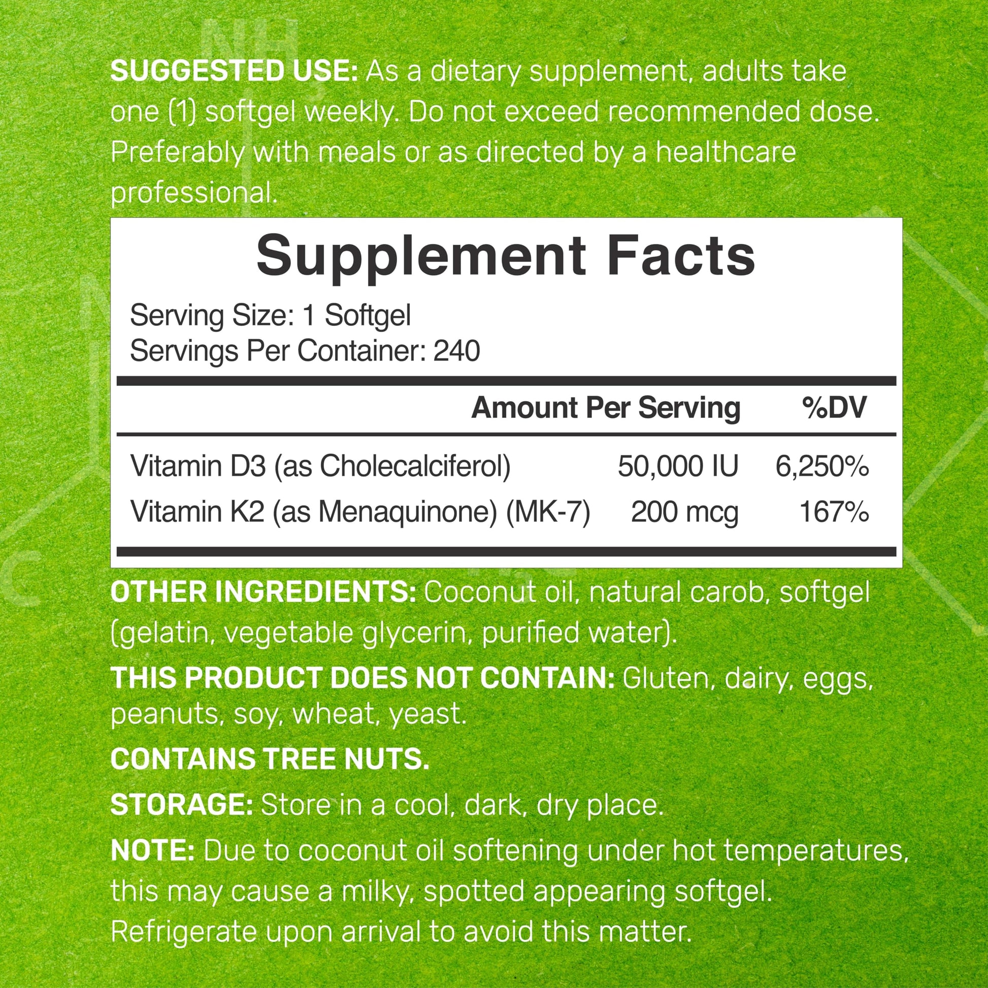 DEAL SUPPLEMENT Vitamin D3 50,000 IU + K2 MK7 200mcg Softgels, 240 Count | 2-in-1 Complex with Virgin Coconut Oil | Supports Heart, Bone, Teeth & Immune Health | Easy to Swallow - Medaid International