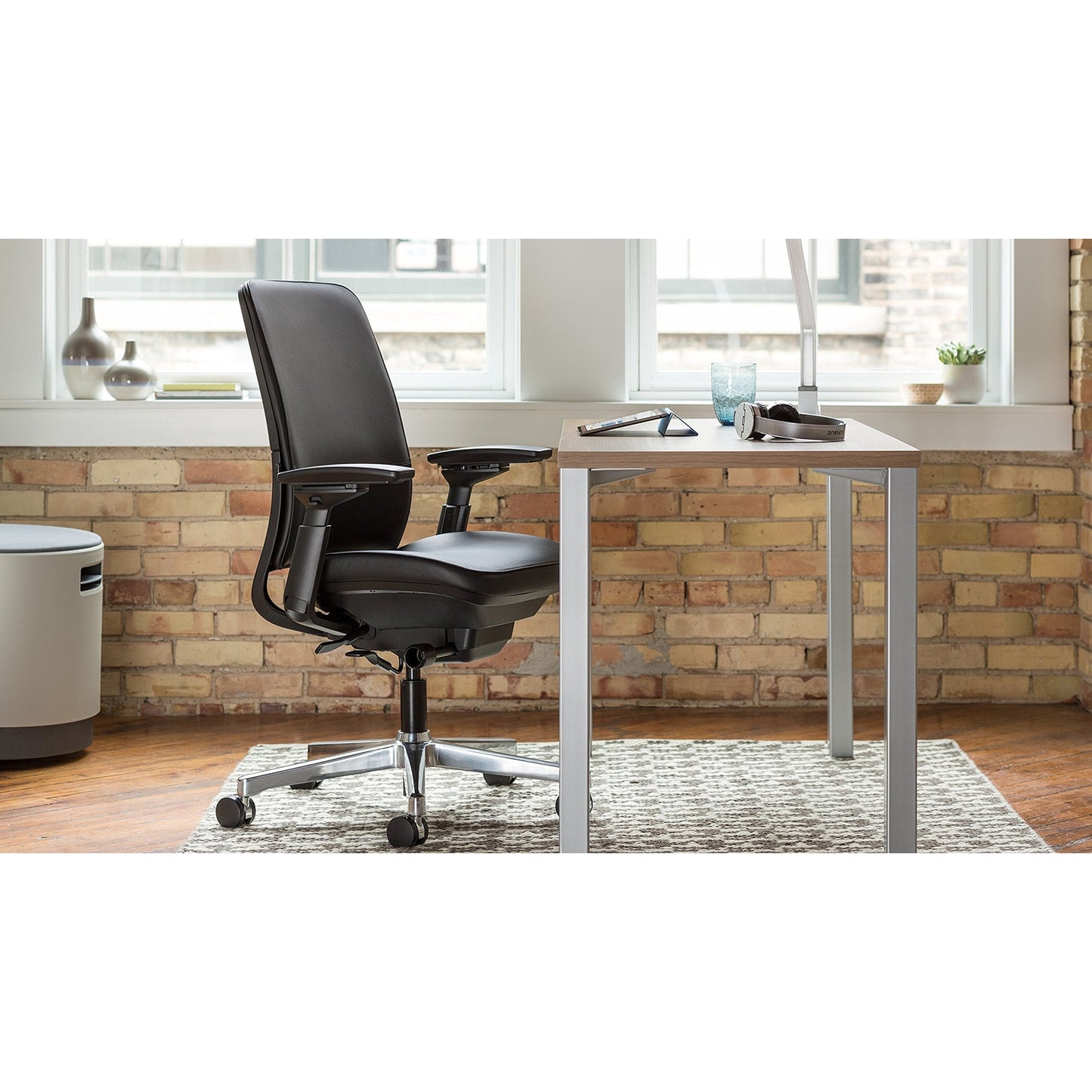 Steelcase Amia Task Chair: Platinum Frame/Base - 4 Way Adjustable Arms - Hard Floor Casters - Medaid International