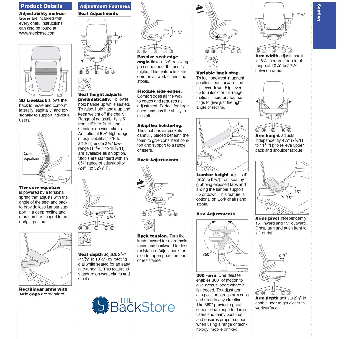Steelcase Gesture Office Desk Chair with Headrest in Elmosoft Genuine Saddle L147 Leather Plus Lumbar Support High Black Frame wth Soft Hard Floor Casters - Medaid International