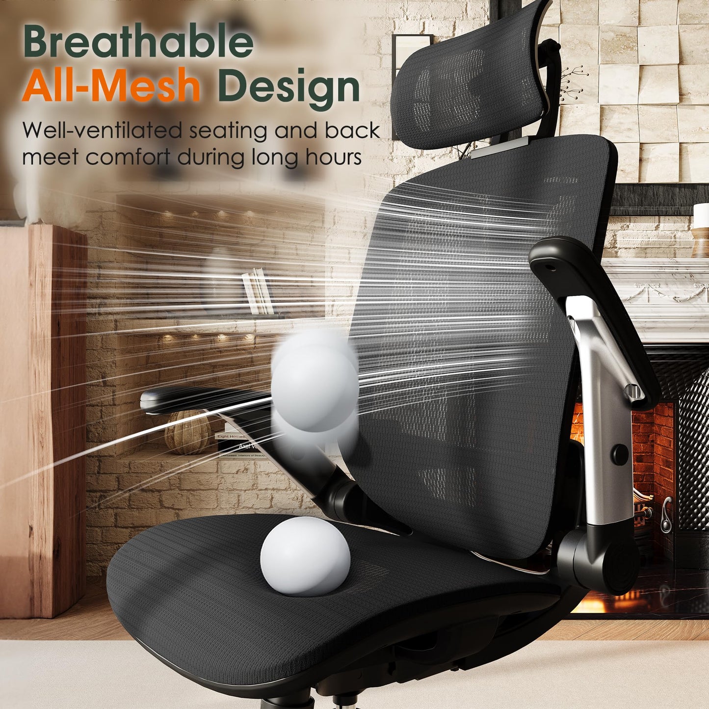GABRYLLY Ergonomic Office Chair, High Back Home Desk Chair with Headrest, Flip-Up Arms, 90-120° Tilt Lock and Wide Cushion, Big and Tall Mesh Chairs for Man Woman, Black Task Chair - Medaid International