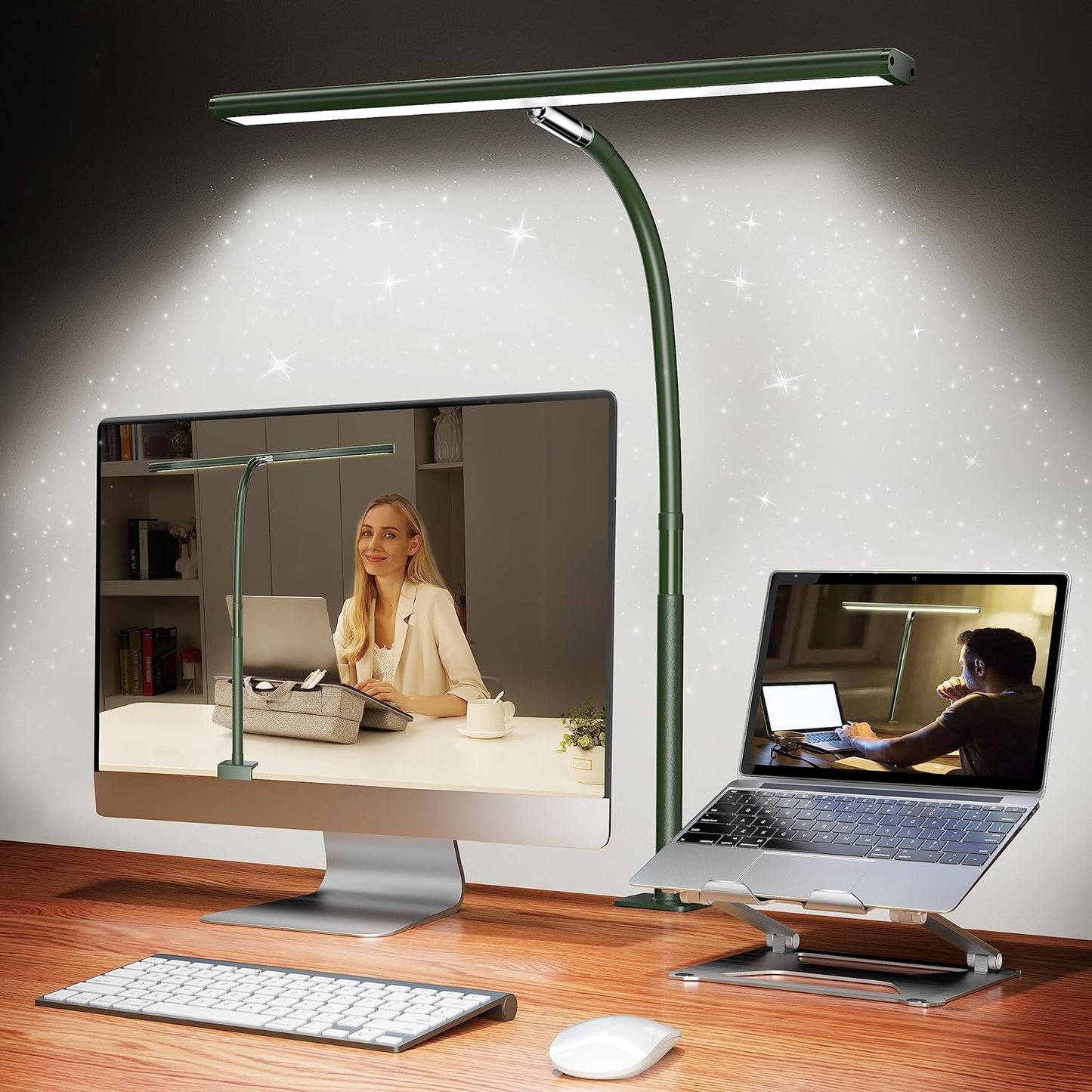 LED Desk Lamp for Office Home, Eye-Caring Desk Light with Stepless Dimming Adjustable Flexible Gooseneck, 10W USB Adapter Desk Lamp with Clamp for Reading, Study, Workbench (Black) - Medaid