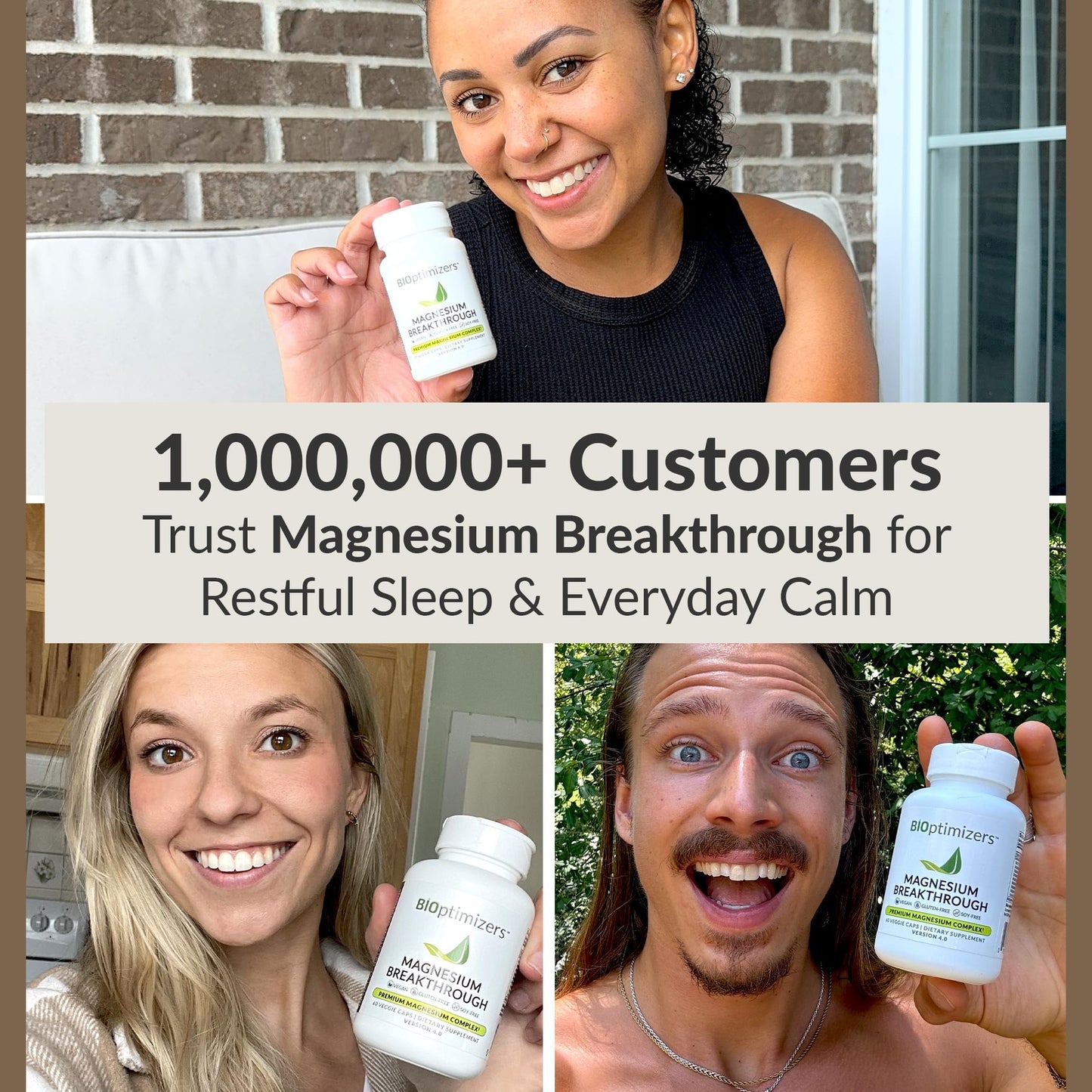 BIOptimizers Magnesium Breakthrough Complex Supplement with 7 Forms of Mg: Glycinate, Malate, Citrate, and More - Natural Support for Sleep and Cognitive Function - 60 Capsules- Calming Vitamins - Medaid International