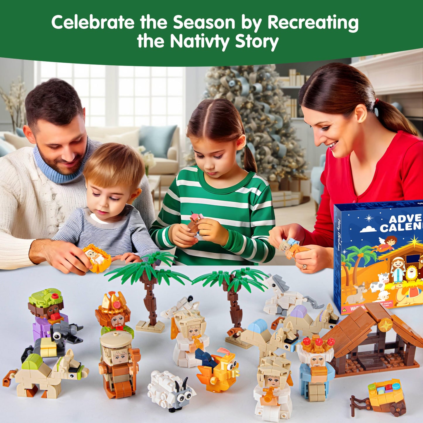 Nativity Advent Calendar 2025 Kids – 24 Days Building Blocks Kits Christmas Gifts Countdown Calendar Set, Stocking Stuffer Building Toys for Boys, Girls, Teens & Adults Ages 6+ - Medaid International