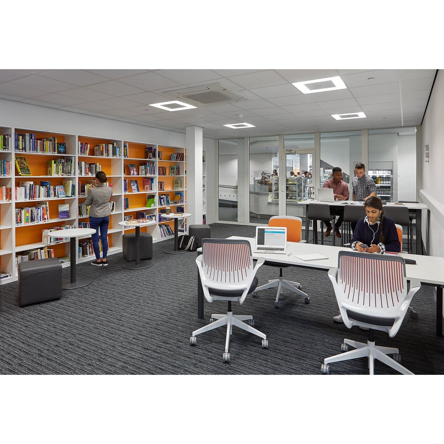 Steelcase Cobi Office Chair: Arms with Soft Arm Caps, White Frame, and Graphite Fabric with Standard Carpet Casters - Medaid International