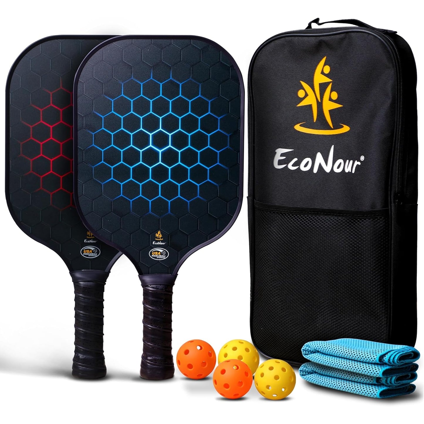 EcoNour Pickleball Paddles | USAPA Approved Lightweight Fiberglass Indoor & Outdoor Pickleball Set | Anti-Slip Pickle Ball Rackets | Pickleball Set Gifts for Men and Women… - Medaid International