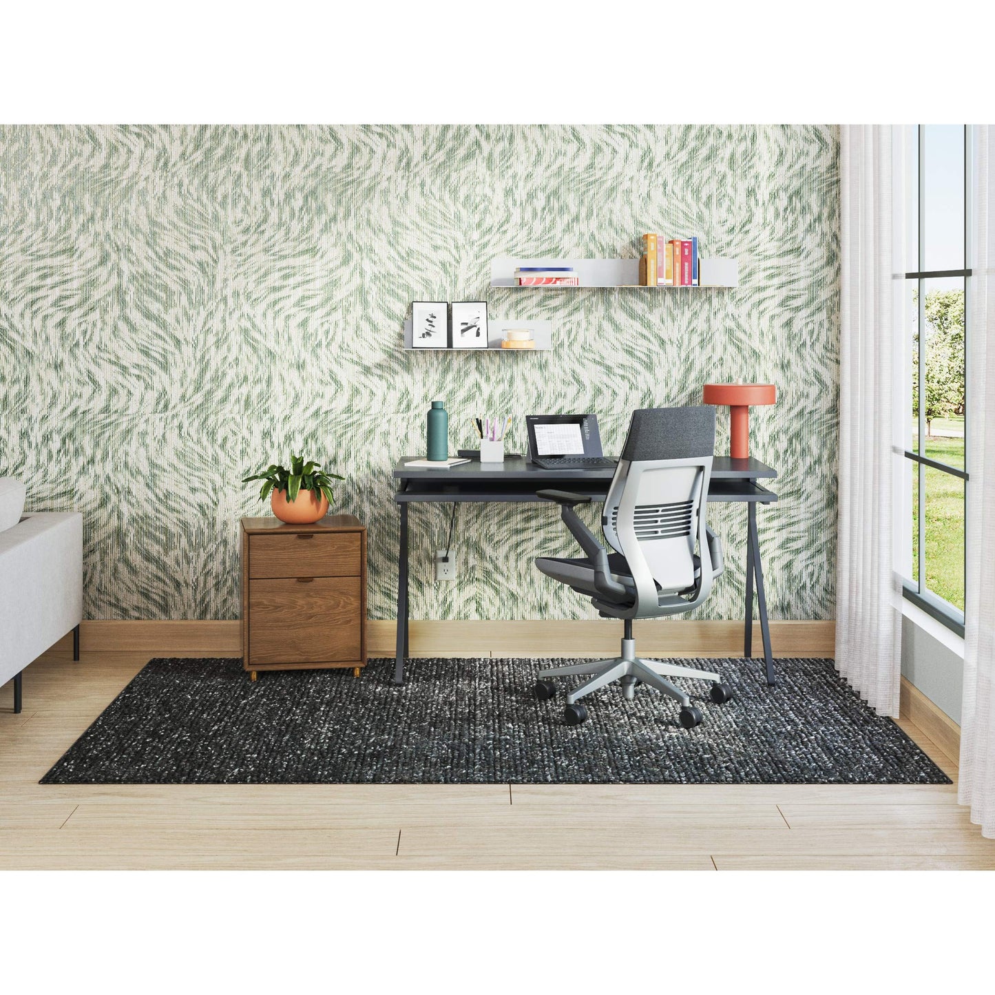Steelcase Gesture Office Chair - Era Pink Lemonade Fabric, Medium Seat Height, Wrapped Back, Light on Light Frame with Polished Aluminum Base, Lumbar Support, and Hard Floor Casters - Medaid International