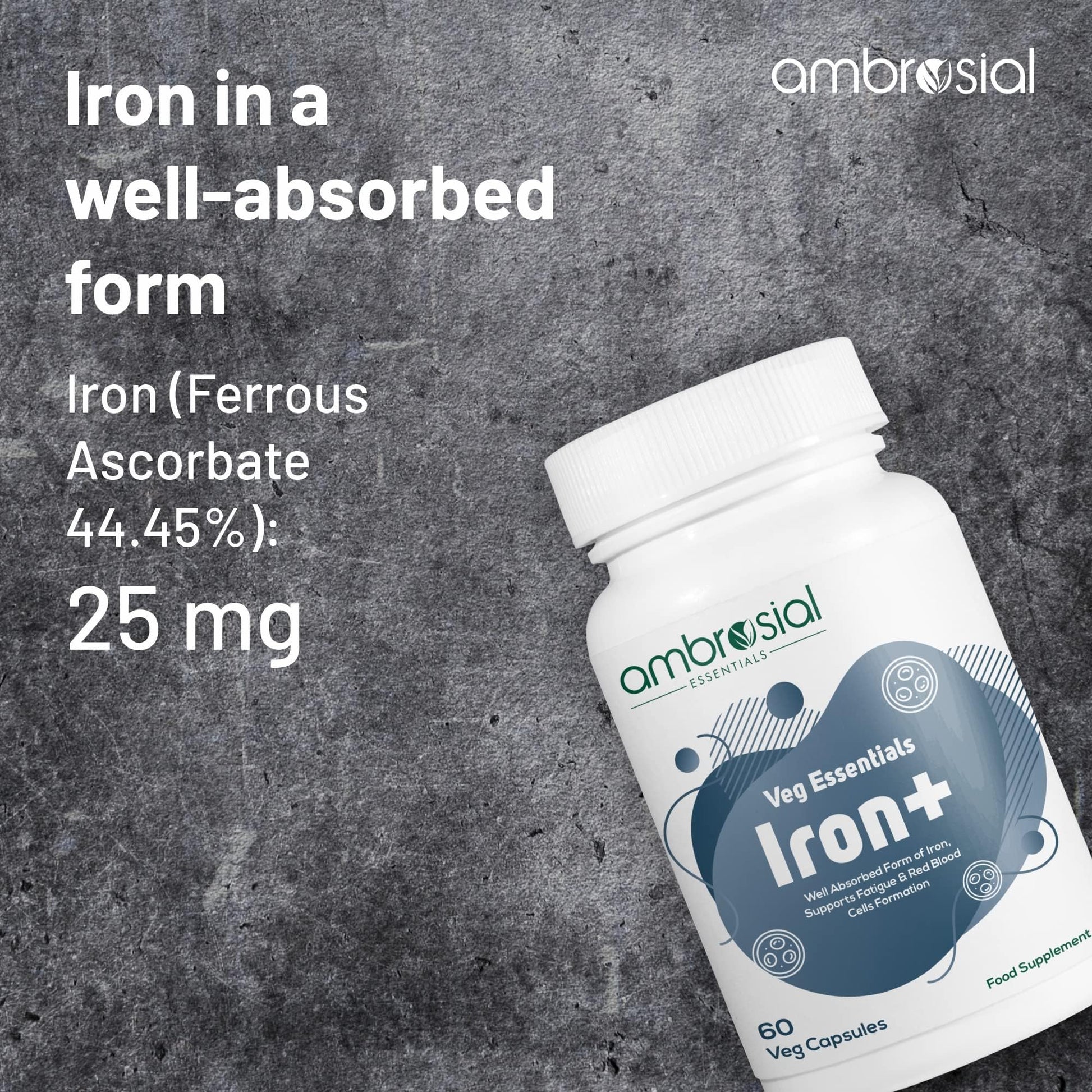 Ambrosial Iron+ 25mg Pack of 2-120 Capsules - Medaid International