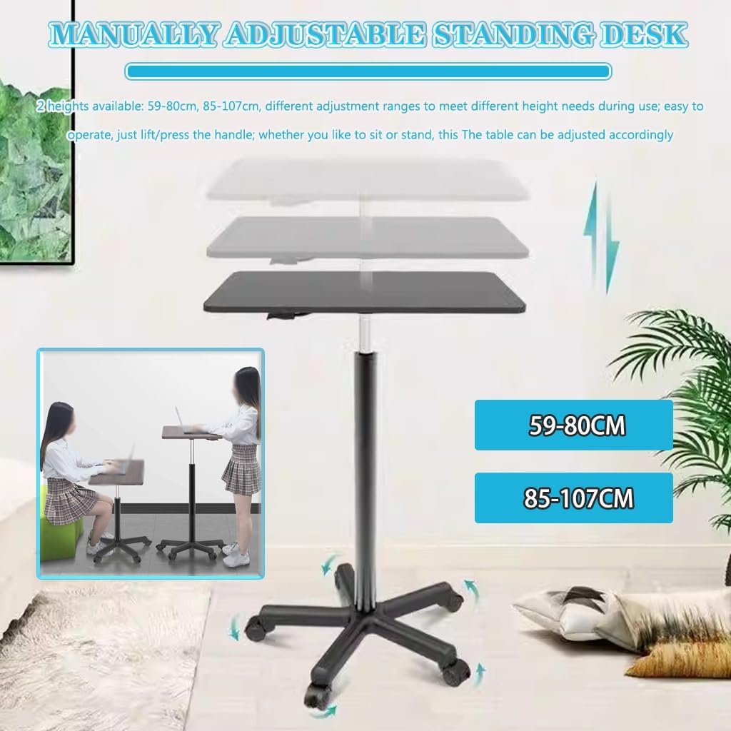 Small Height Adjustable Mobile Office Desk, Portable Laptop Table with Brake Roller AS6 - Medaid International