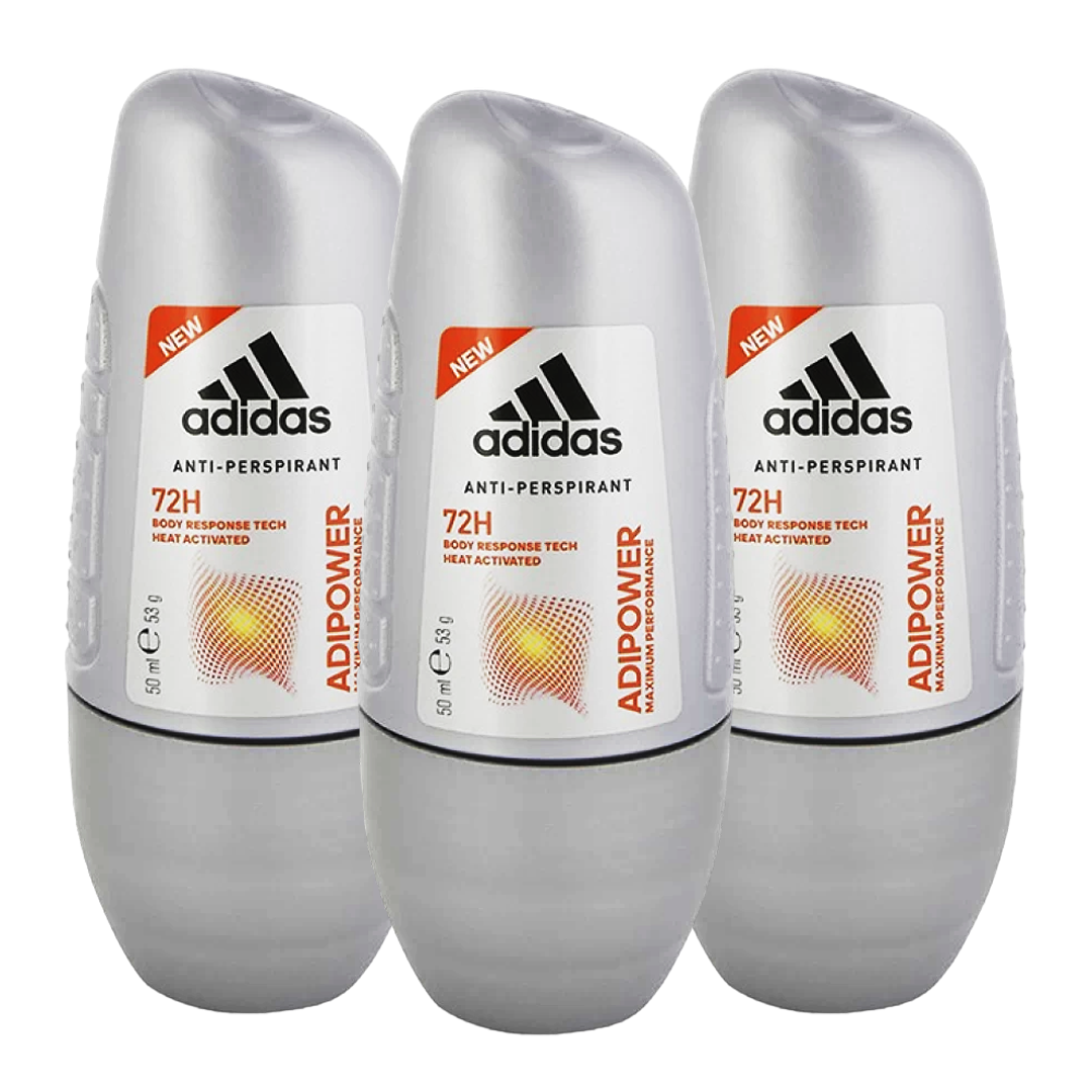 Adidas Adipower 72H Anti-Perspirant Roll-On Deodorant For Him - Pack Of 3 - Medaid