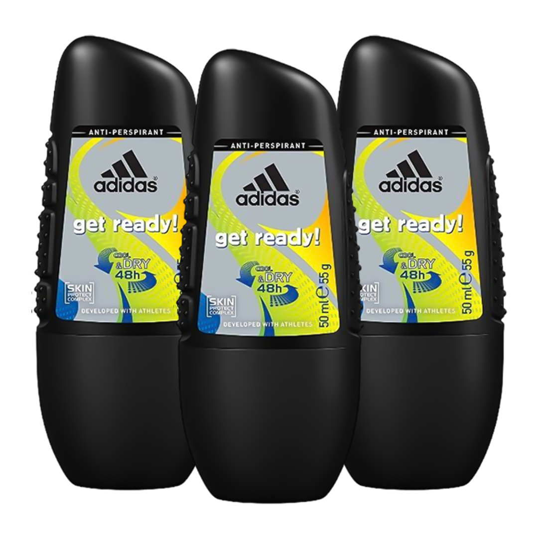 Adidas Get Ready Cool & Dry 48H Anti-Perspirant Roll-On Deodorant For Him - Pack Of 3 - Medaid