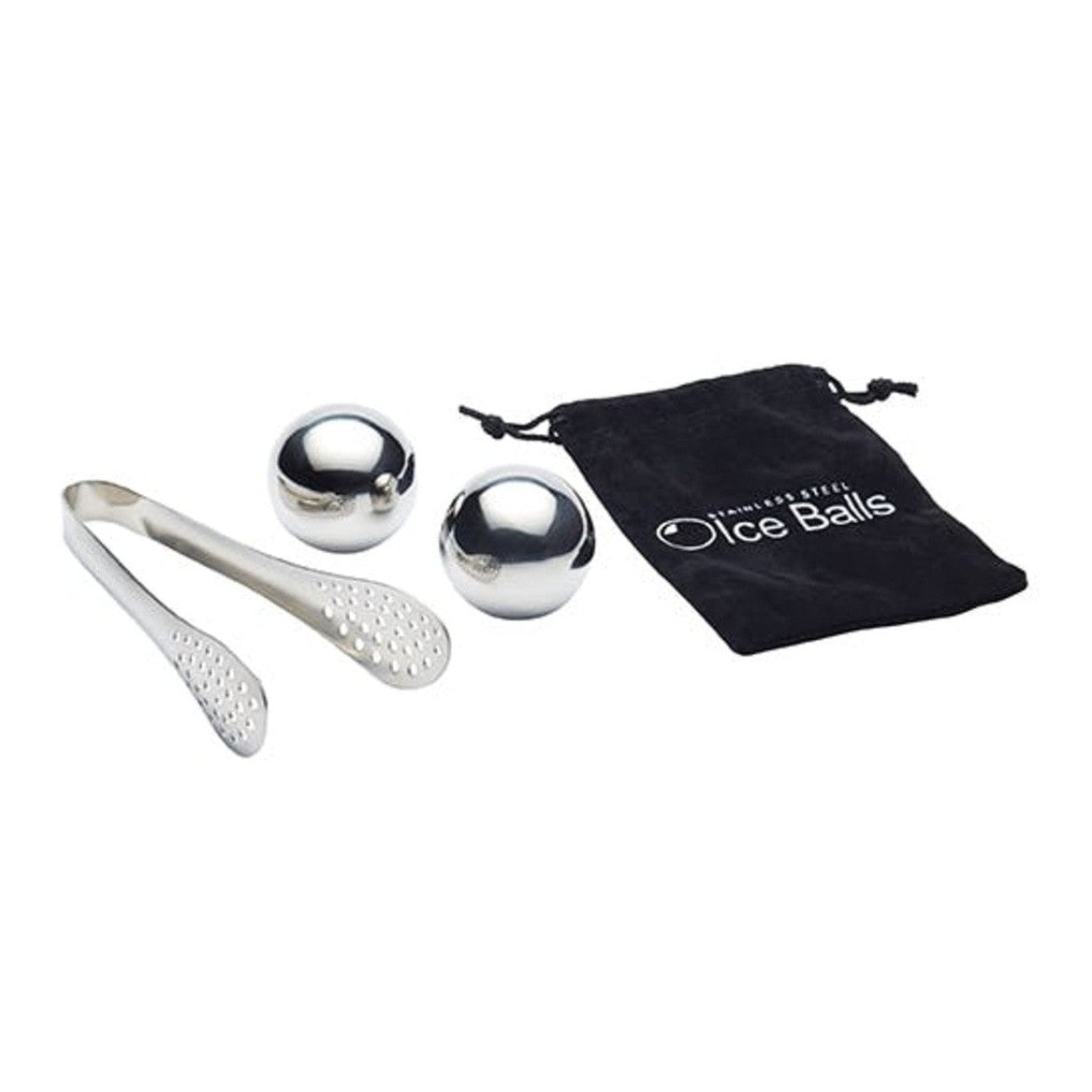 BarCraft 3 Piece Stainless Steel Ice Balls, Tongs and Storage Bag - Medaid International