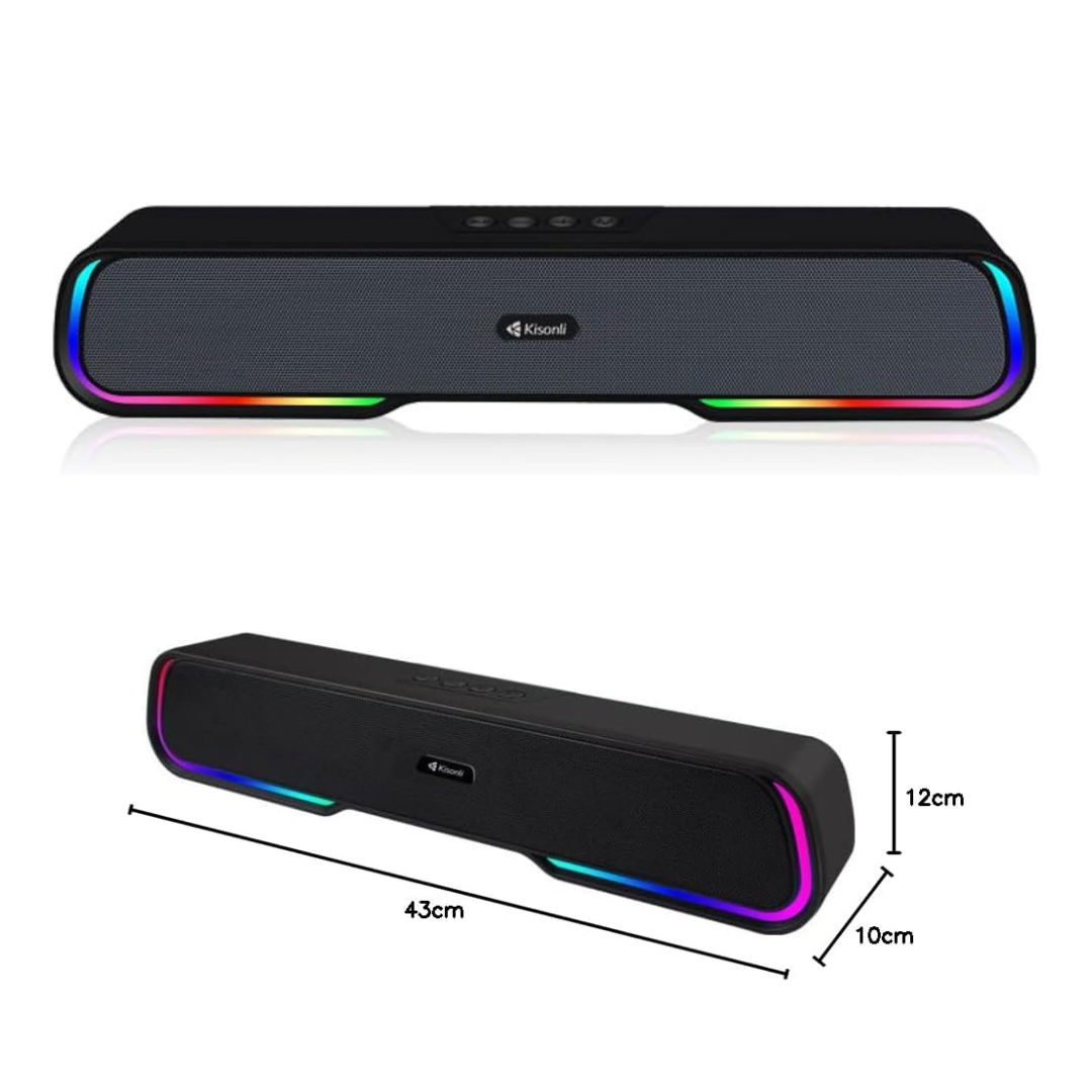 Kisonli LED-913 Portable Rechargeable Battery Powered Soundbar bluetooth gaming colorful light speaker with RGB light (Black) - Medaid International
