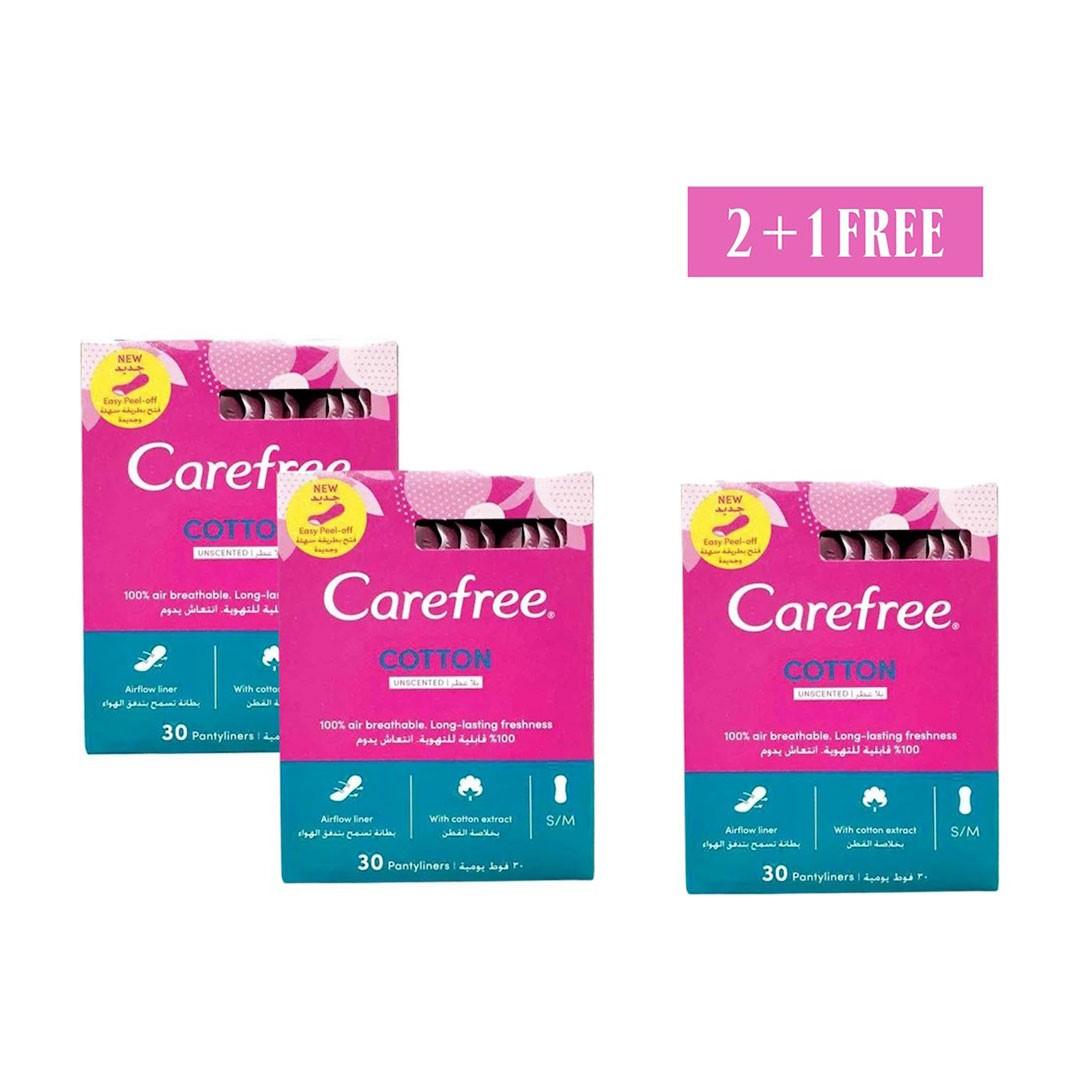 Buy Carefree Cotton Feel Panty Liners With Fresh Scent 20s, Pack of 2+1 Free - Medaid International