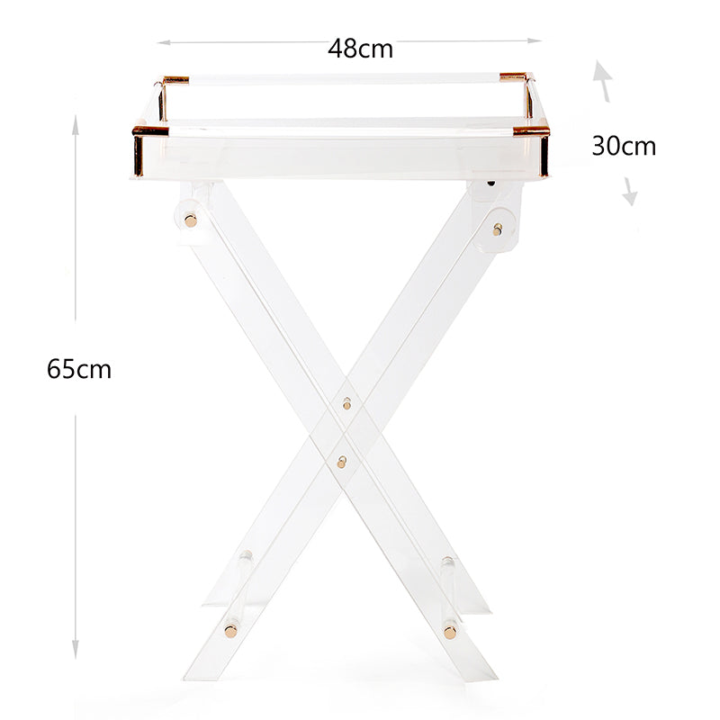 65 CM Clear Folding Plexi Rectangular Tray Table Portable Side Table for Bedroom Living Room Kitchen Nightstand - Medaid International
