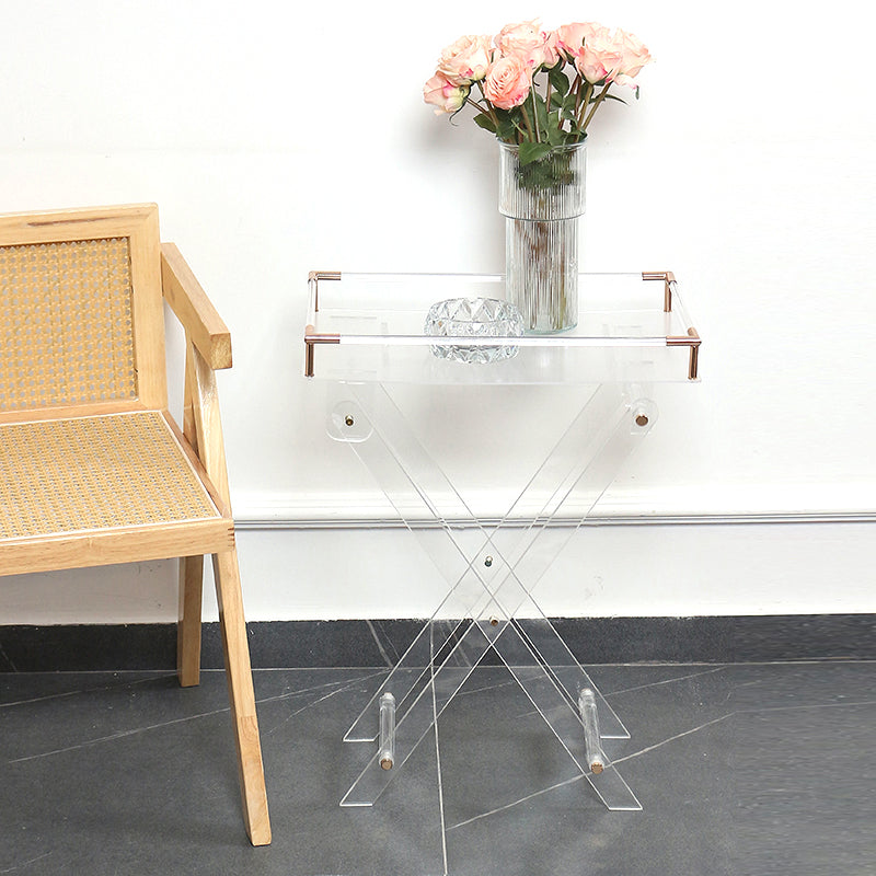 65 CM Clear Folding Plexi Rectangular Tray Table Portable Side Table for Bedroom Living Room Kitchen Nightstand - Medaid International