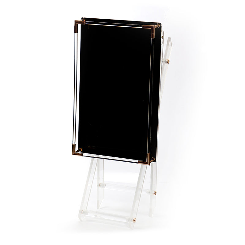 65 CM Clear Folding Plexi Rectangular Tray Table with Black Bottom Portable Side Table for Bedroom Living Room Kitchen Nightstand - Medaid International