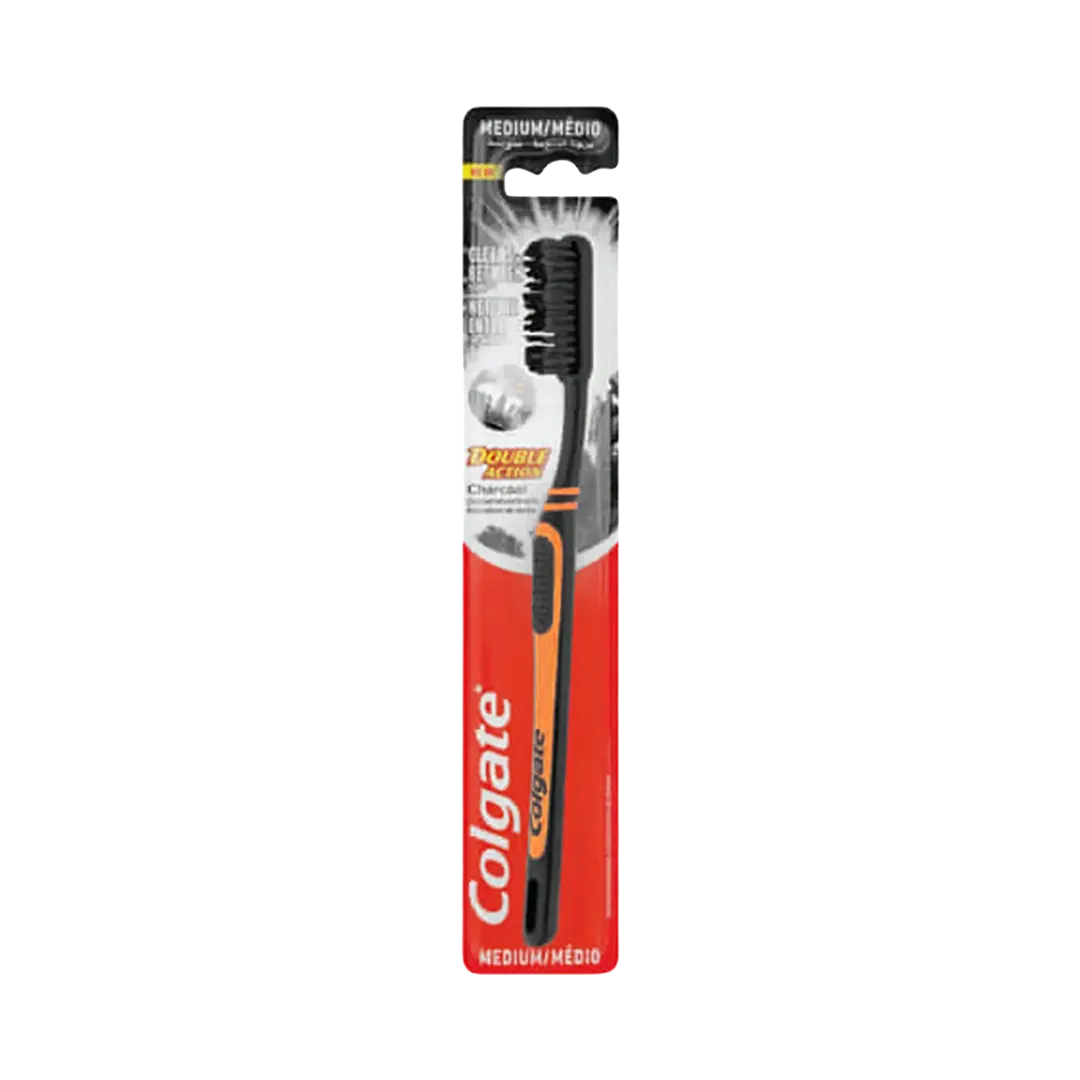 Colgate Double Action Charcoal Infused Bristles Medium Toothbrush - Orange - Medaid