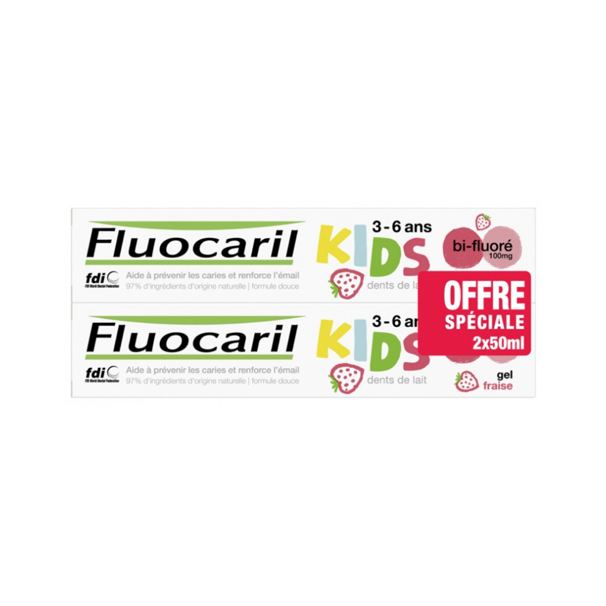 Fluocaril - Kids Bi-Fluorinated Strawberry Toothpaste 3-6 Years Old 2x50ml - Medaid International