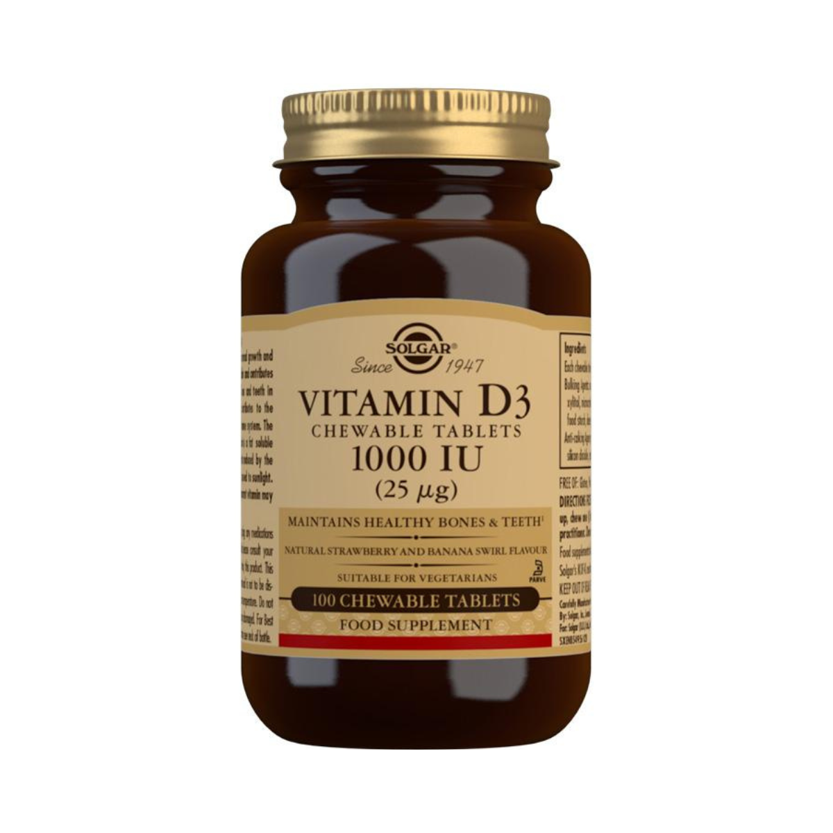 Solgar - Vitamin D3 1000 IU (25 mcg) 100 Chewable Tablets - Medaid International