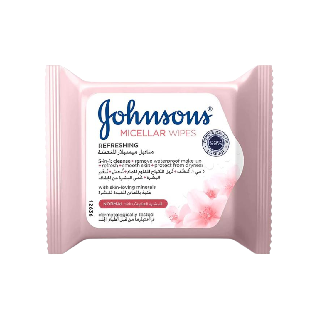 Johnson's Facial Wipes Micellar Refreshing Normal Pink 25 Pieces - Medaid International
