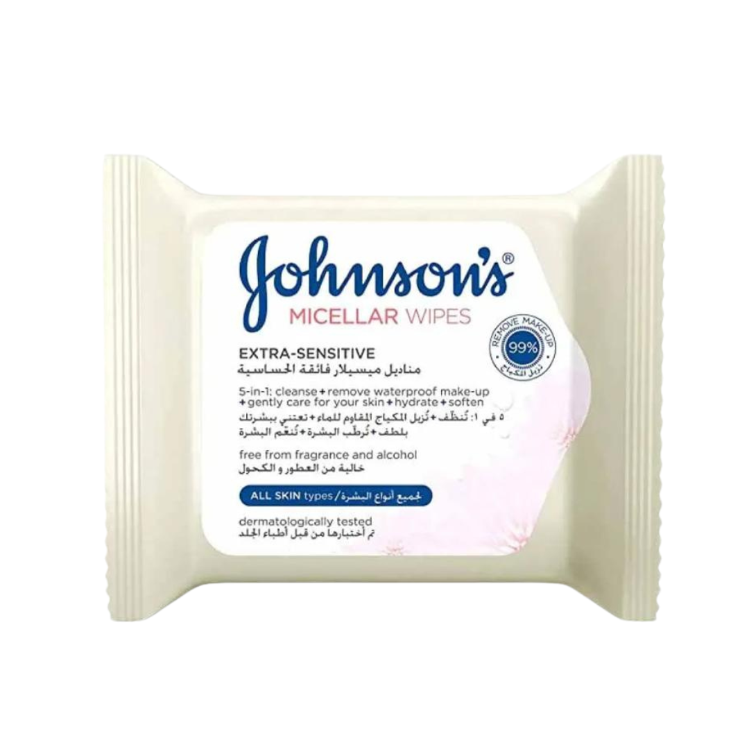 Johnson's Facial Wipes Micellar Extra Sensitive White 25 Pieces - Medaid