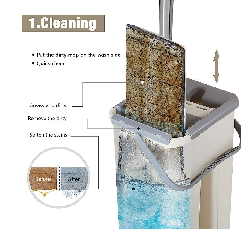 Household Cleaning Tool Wet Dry Hand-Free Mop Bucket Set With Plastic Basket Cloth Material - Medaid International