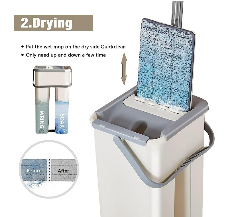Household Cleaning Tool Wet Dry Hand-Free Mop Bucket Set With Plastic Basket Cloth Material - Medaid International