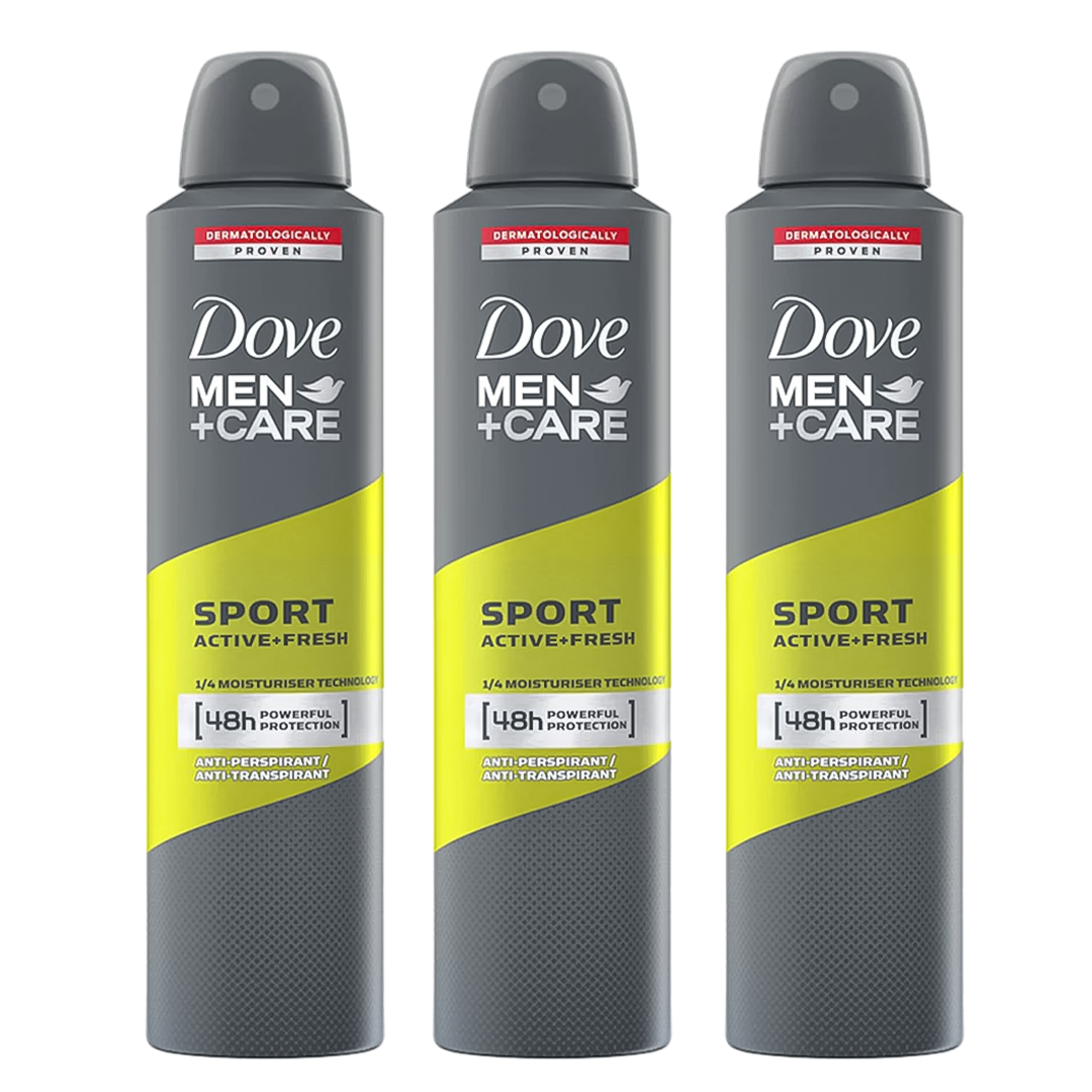Dove Men + Care Sport Active+Fresh 48H Anti-Perspirant Spray Deodorant For Him - Pack Of 3 - Medaid