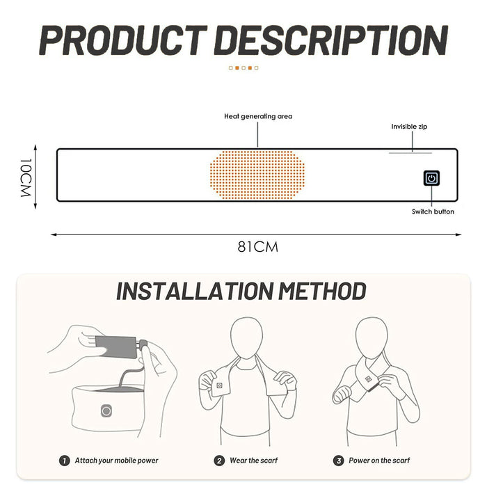 Electric Heated Scarf - Pro Electric Heated Scarf with 3 Heating Levels USB Rechargeable Heating Scarf - Medaid International